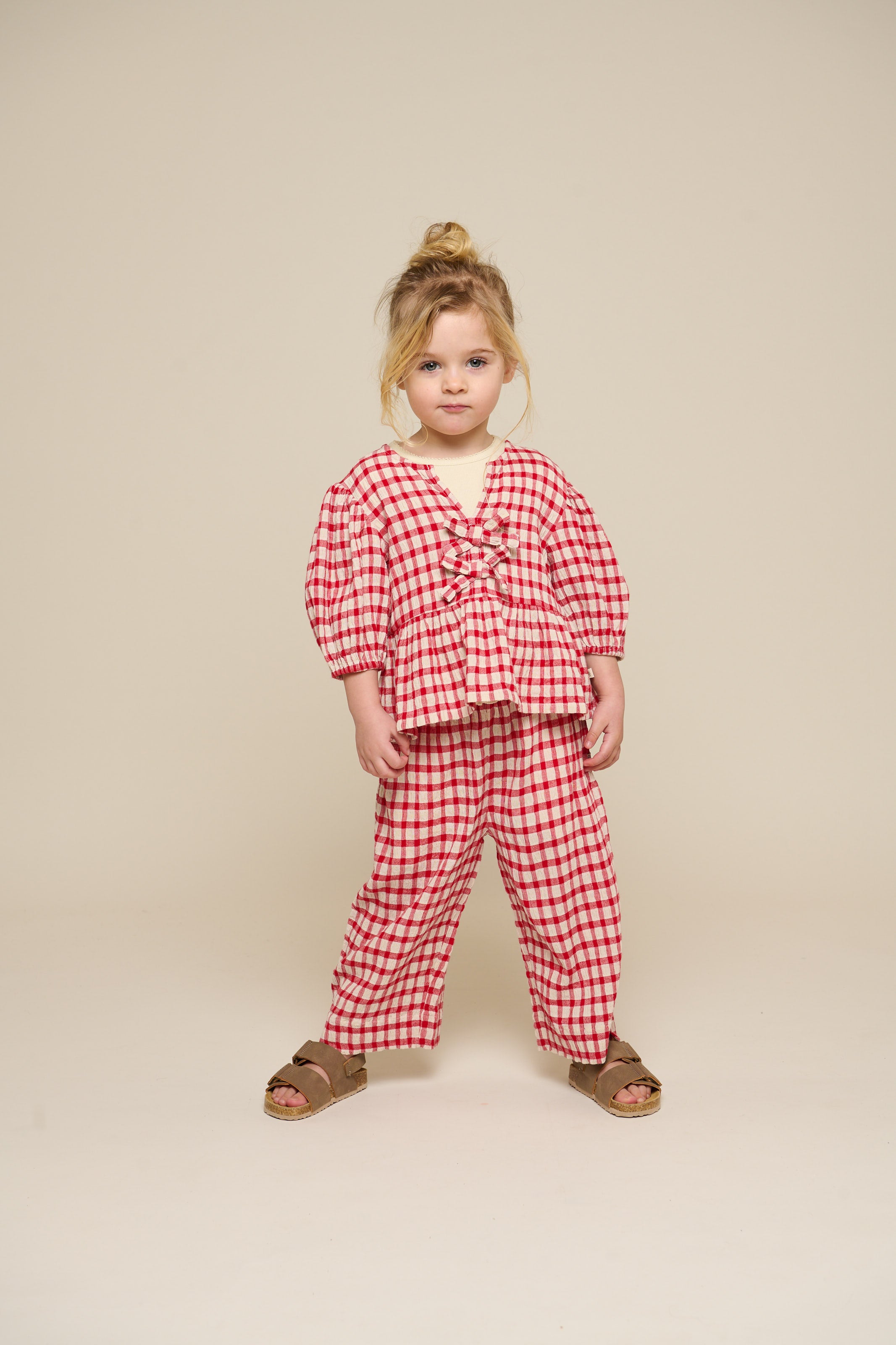 Checked Cotton Trousers - Kids - Cherry Red | 100906 Bonnie
