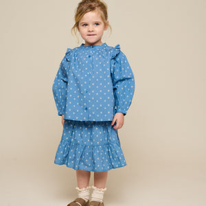 Printed Poplin Shirt Blouse - Kids - Dusty Blue | 101056 Camilla