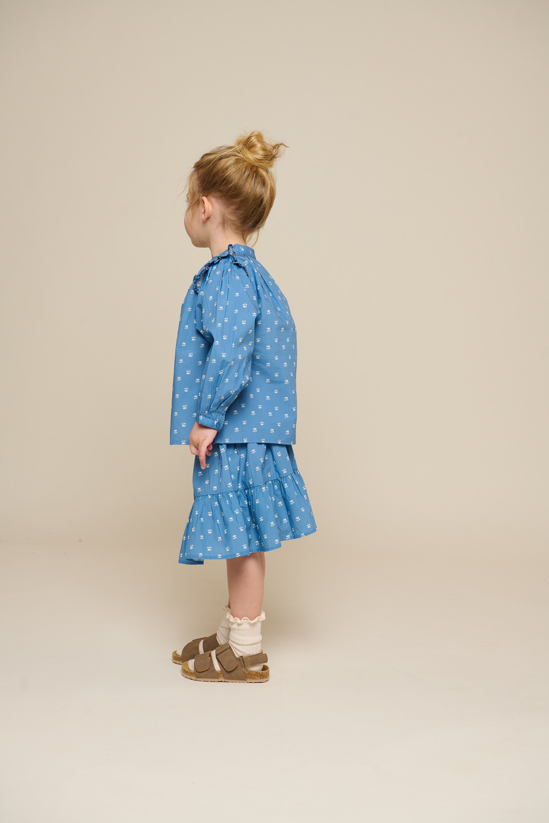Printed Poplin Shirt Blouse - Kids - Dusty Blue | 101056 Camilla