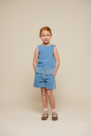 Embroidered Denim Top - Tween - Light Blue Denim | 101021 Vera