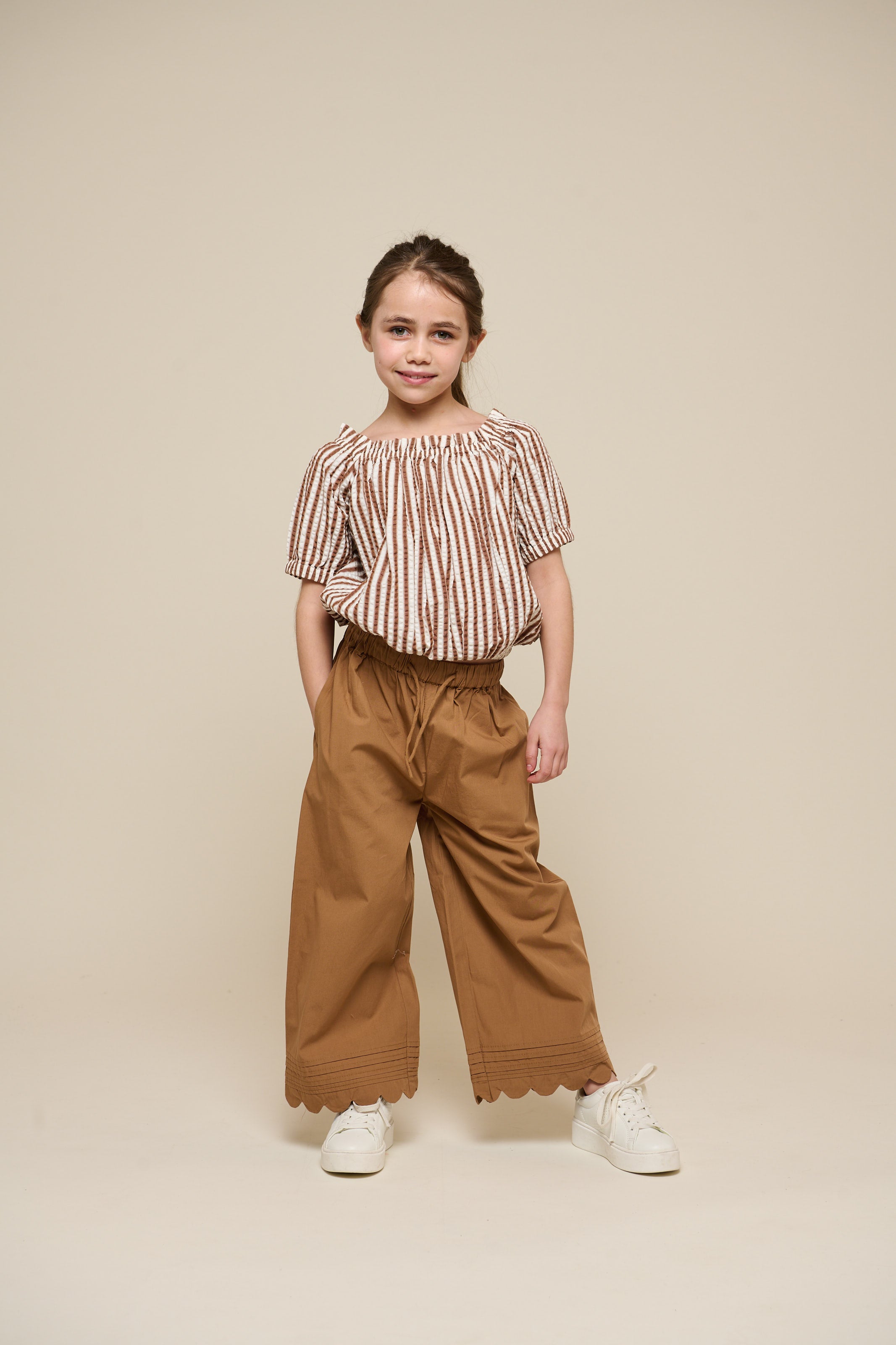 Striped Seersucker Top - Tween - Brown | 101192 Nadia