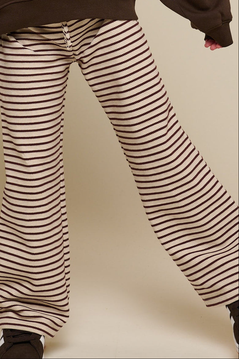Striped Wide-leg Jersey Trousers - Tween - Brown | 100997 Emmie