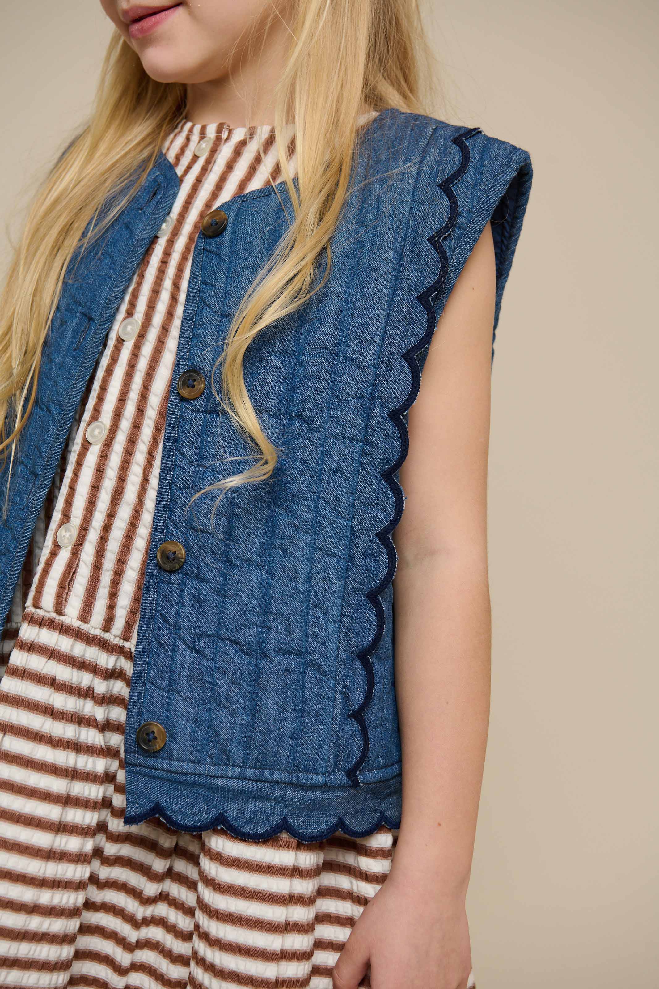 Quillted Denim Vest - Tween - Blue Denim | 101083 Isabella