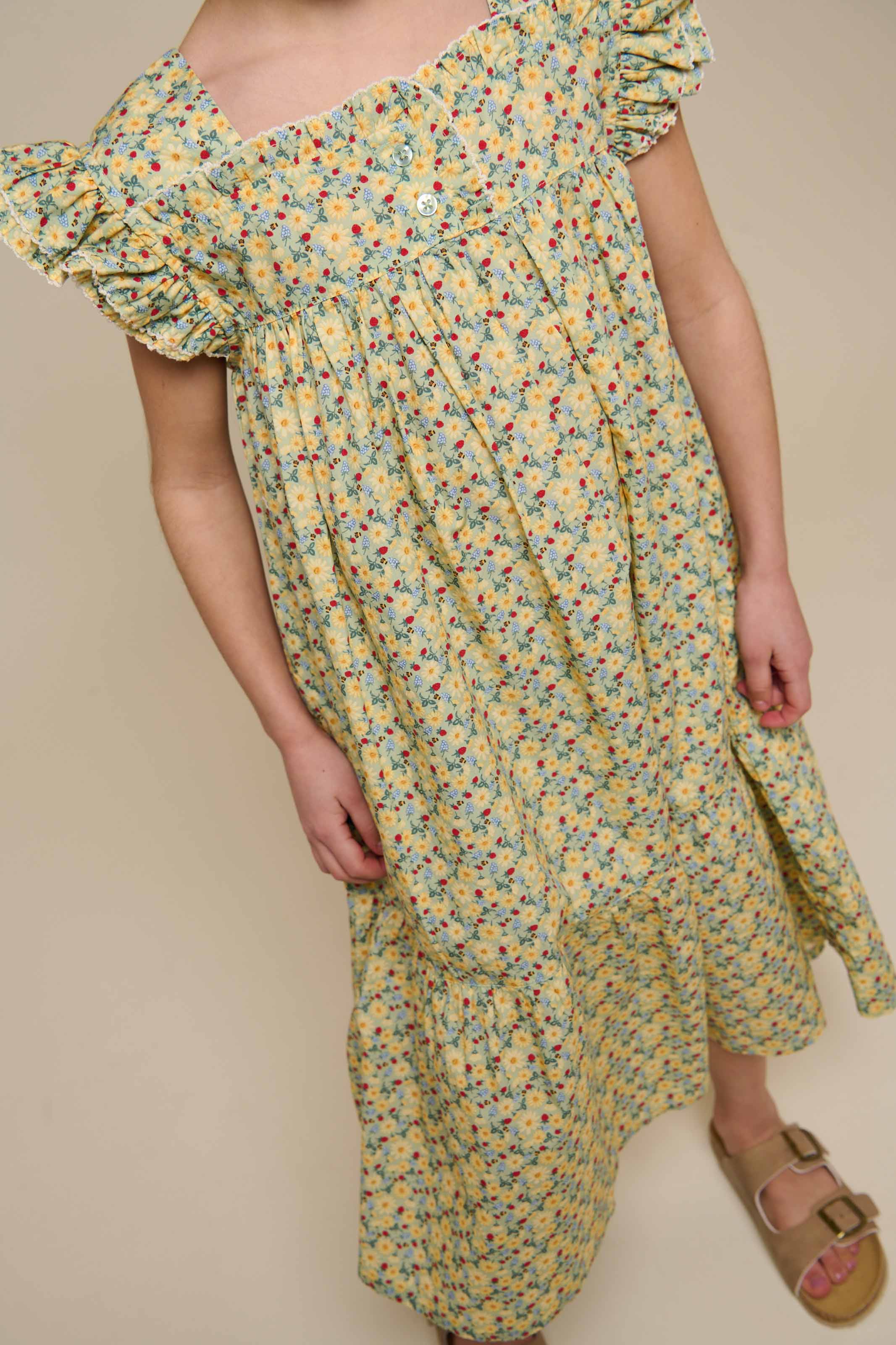 Flower Printed Poplin Dress - Tween - Green | 100963 Poppy