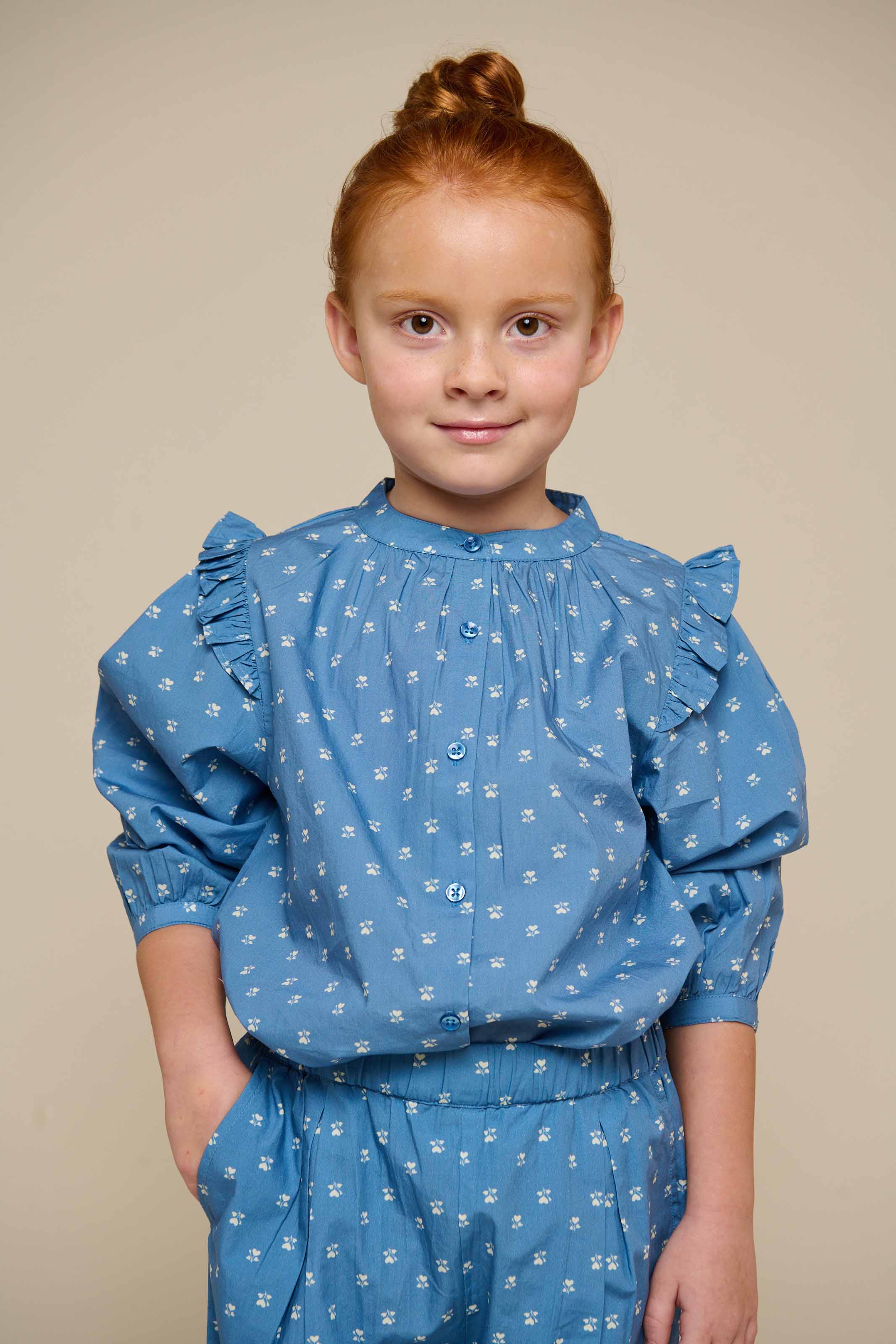 Printed Poplin Trousers - Tween - Dusty Blue | 101089 Camilla