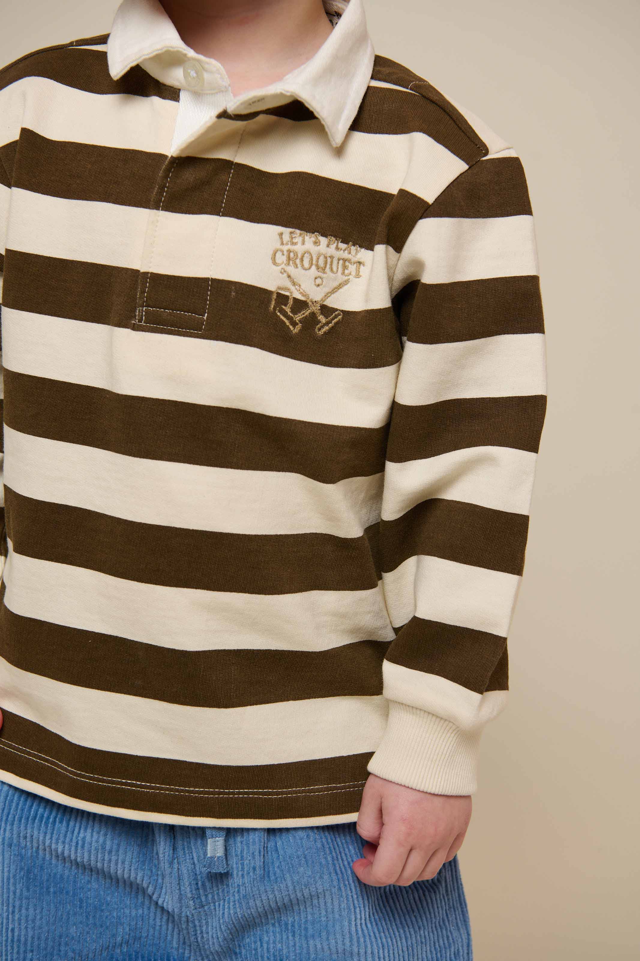 Striped Polo Sweatshirt - Kids - Dark Brown/Offwhite | 101397 Marco