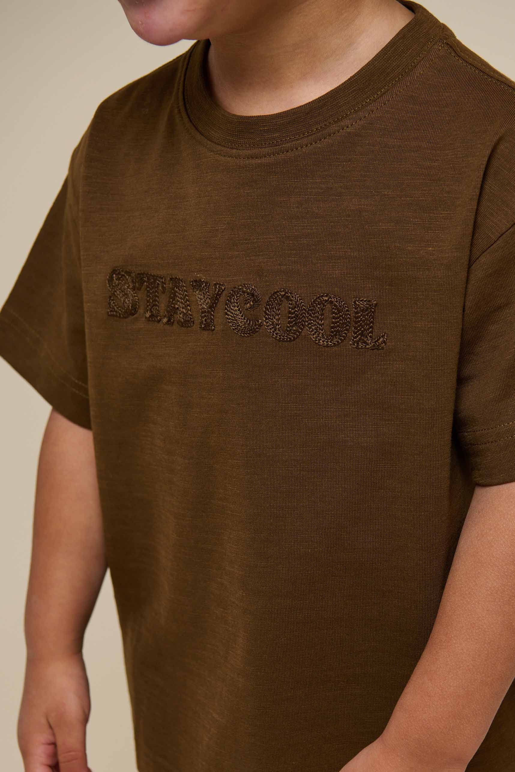 Slub jersey Embroidery T-shirt - Kids - Dark Brown | 101157 Villum