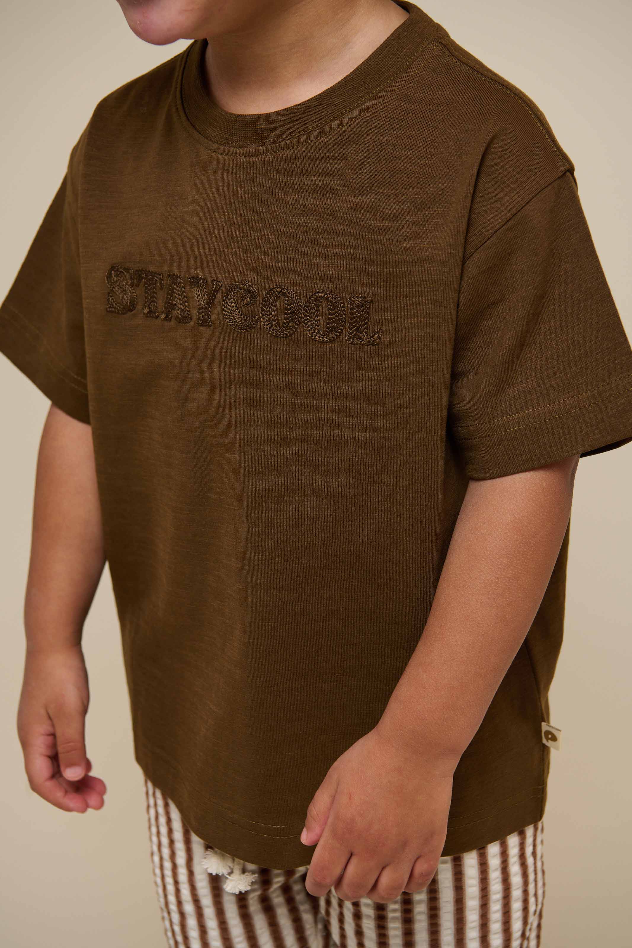 Slub jersey Embroidery T-shirt - Kids - Dark Brown | 101157 Villum
