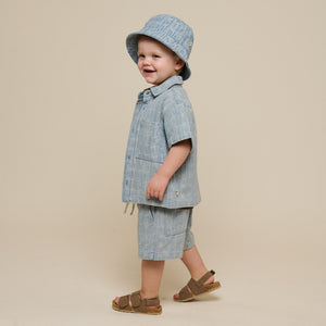 Jacquard Denim Short Sleeve Shirt Jacket - Kids - Blue Denim | 101060 Kyle