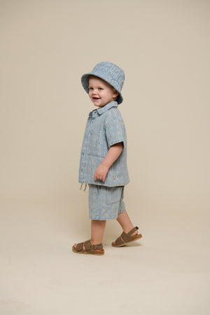 Jacquard Denim Short Sleeve Shirt Jacket - Kids - Blue Denim | 101060 Kyle