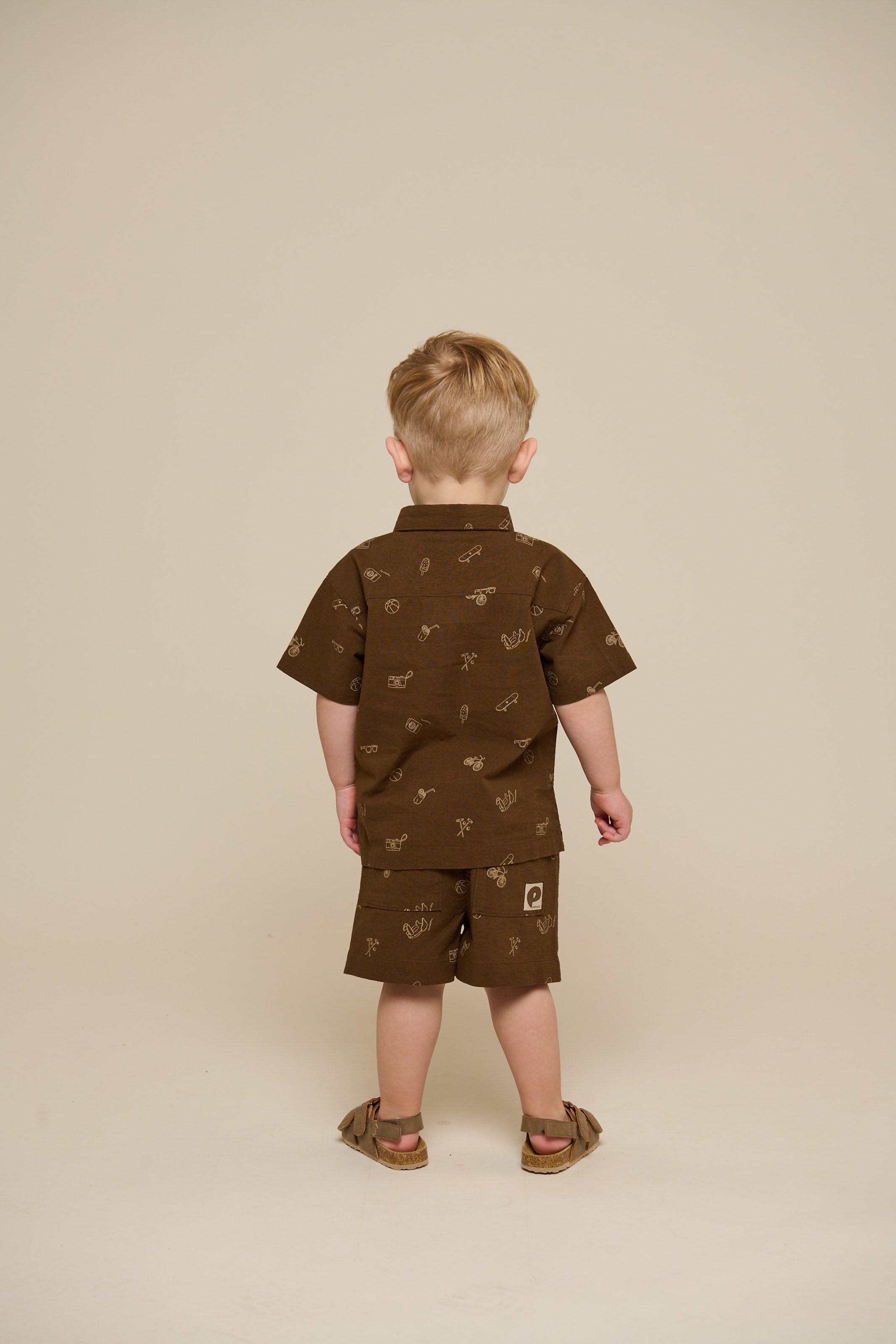 Printed Linen Mix Shirt - Kids - Dark Brown | 101167 William