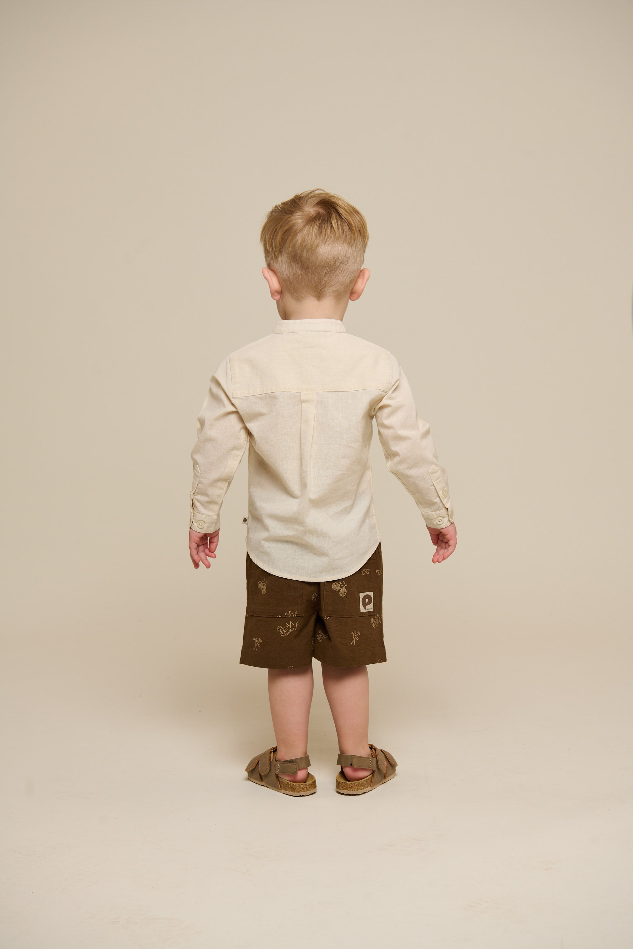 Linen Mix Mandarin Collar Shirt - Kids - Offwhite | 101201 Lucca