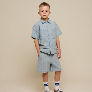 Jacquard Denim Short Sleeve Shirt Jacket - Tween - Blue Denim | 101093 Kyle