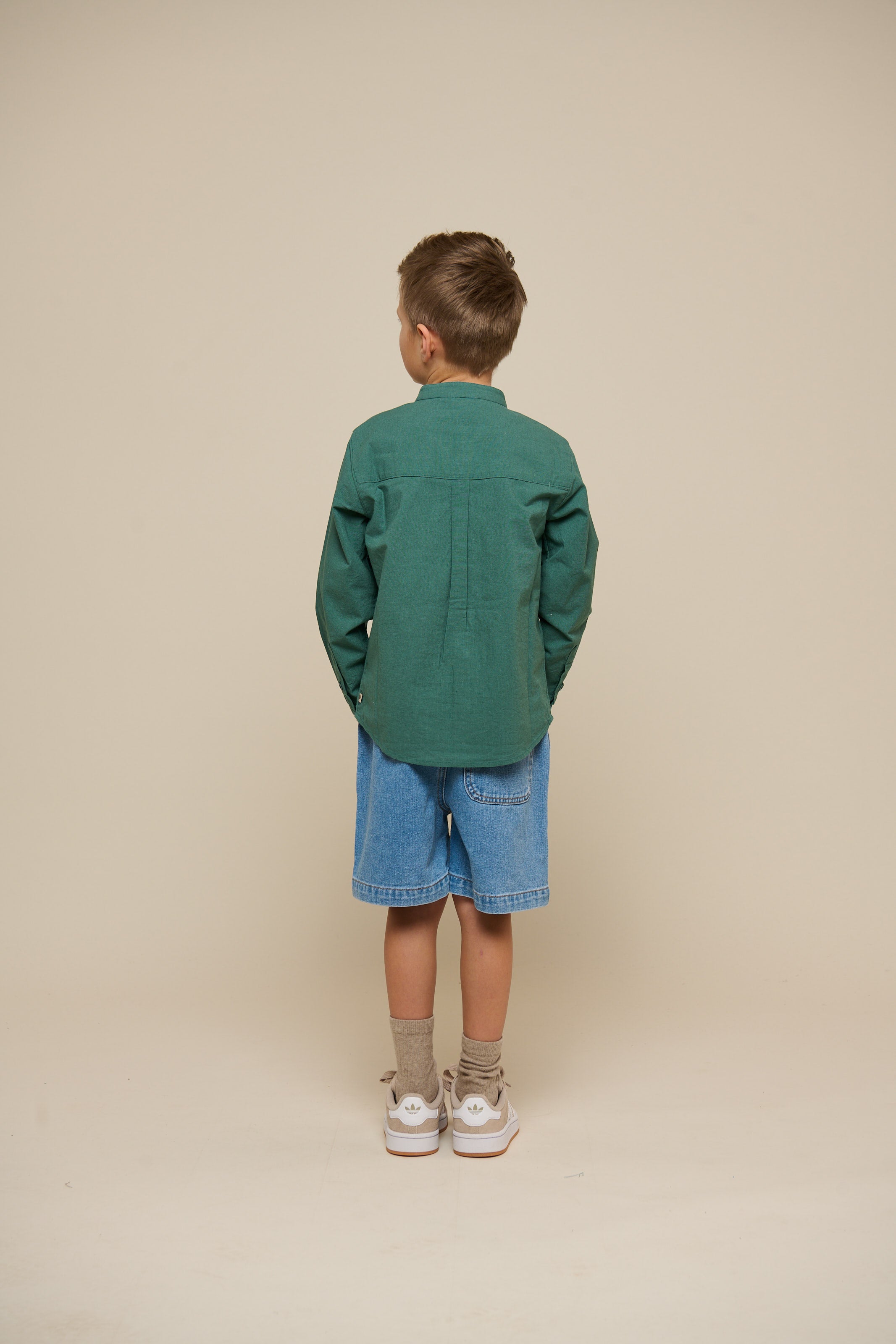 Linen Mix Mandarin Collar Shirt - Tween - Tropical Green | 101204 Lucca