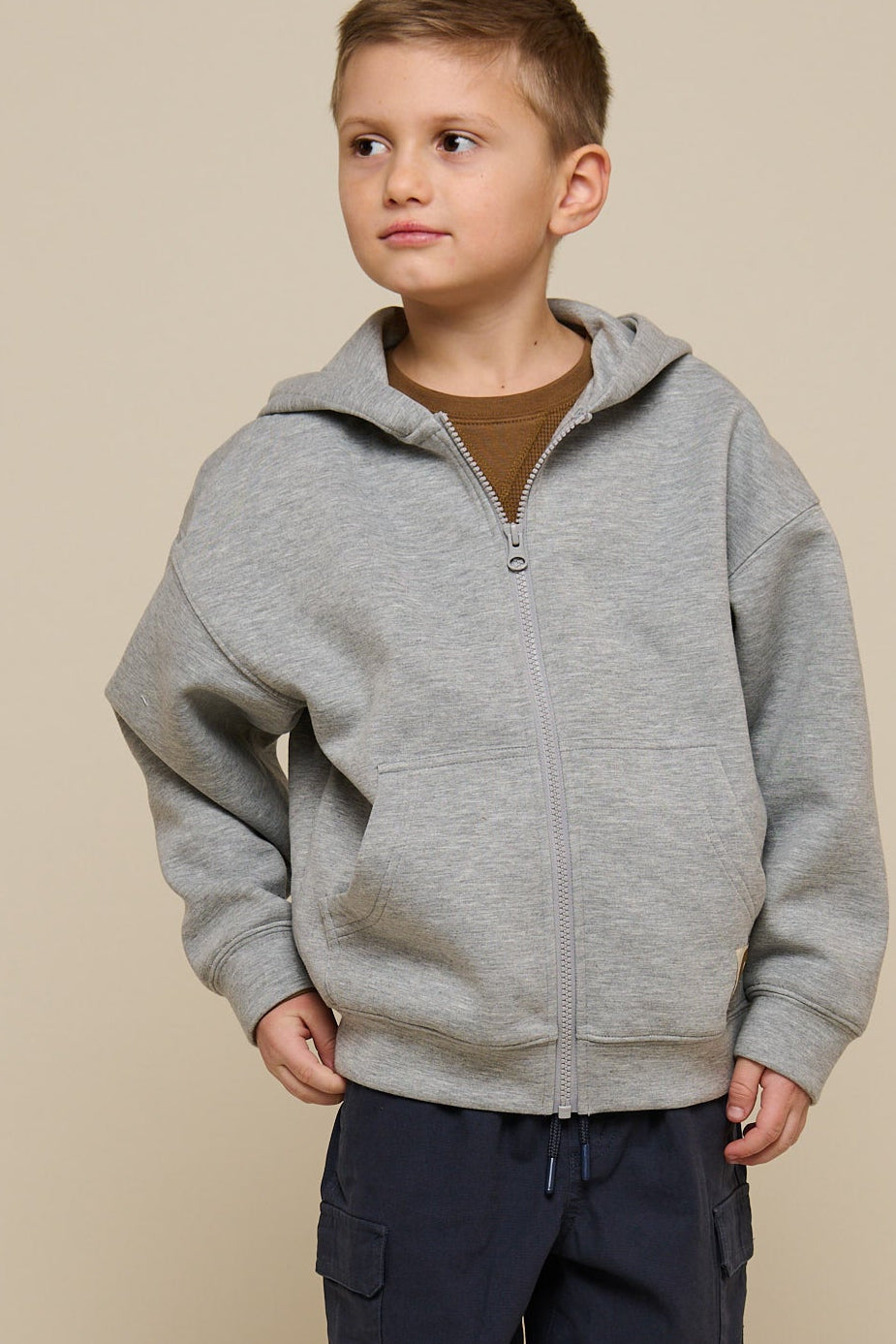 Scuba Zip Hoodie - Tween - Grey Melange | 100641 Liam