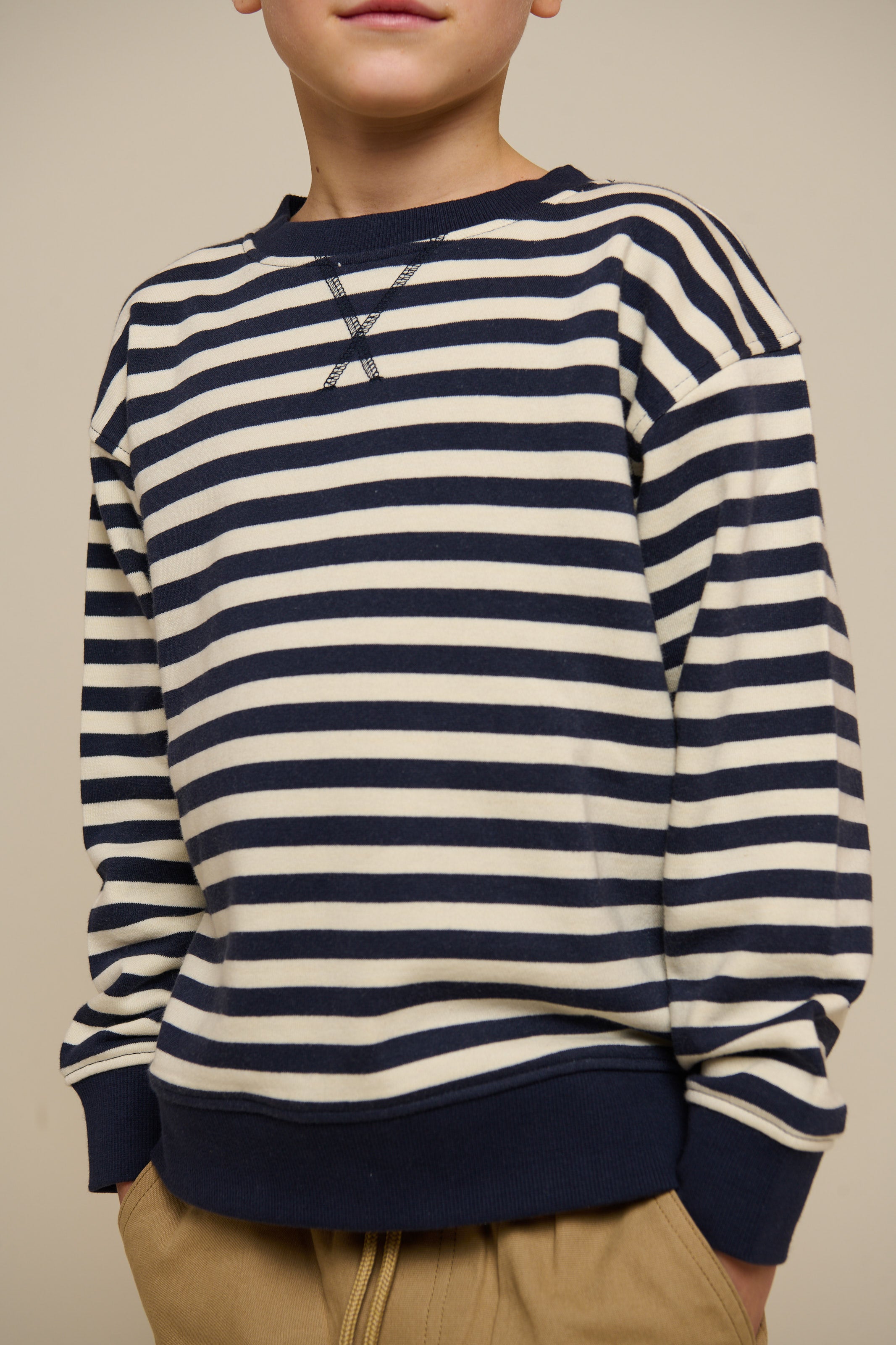 Striped Crewneck Sweatshirt - Tween - Navy Stripe | 101345 Cole