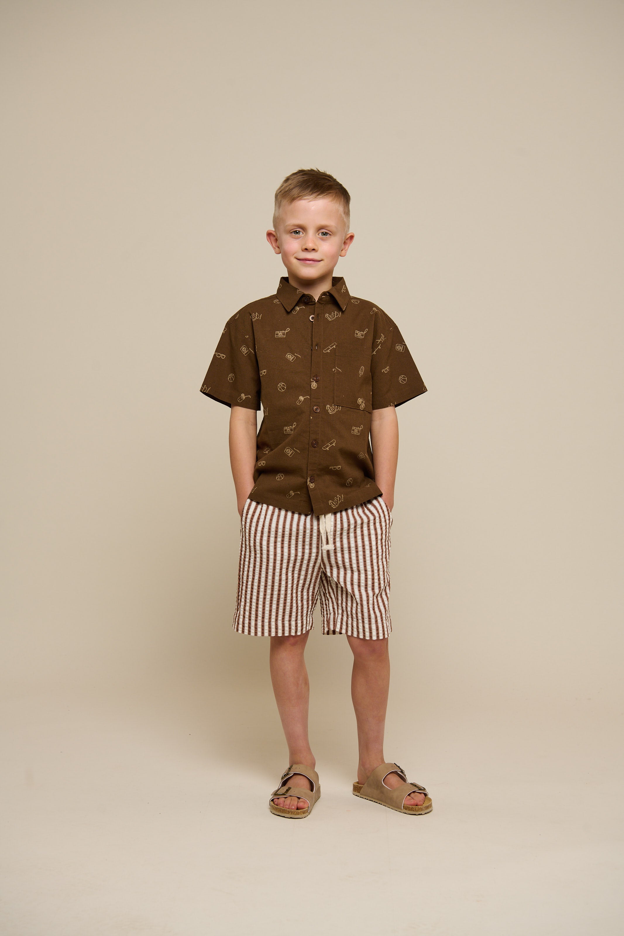 Striped Seersucker Shorts - Tween - Brown | 101188 Frank