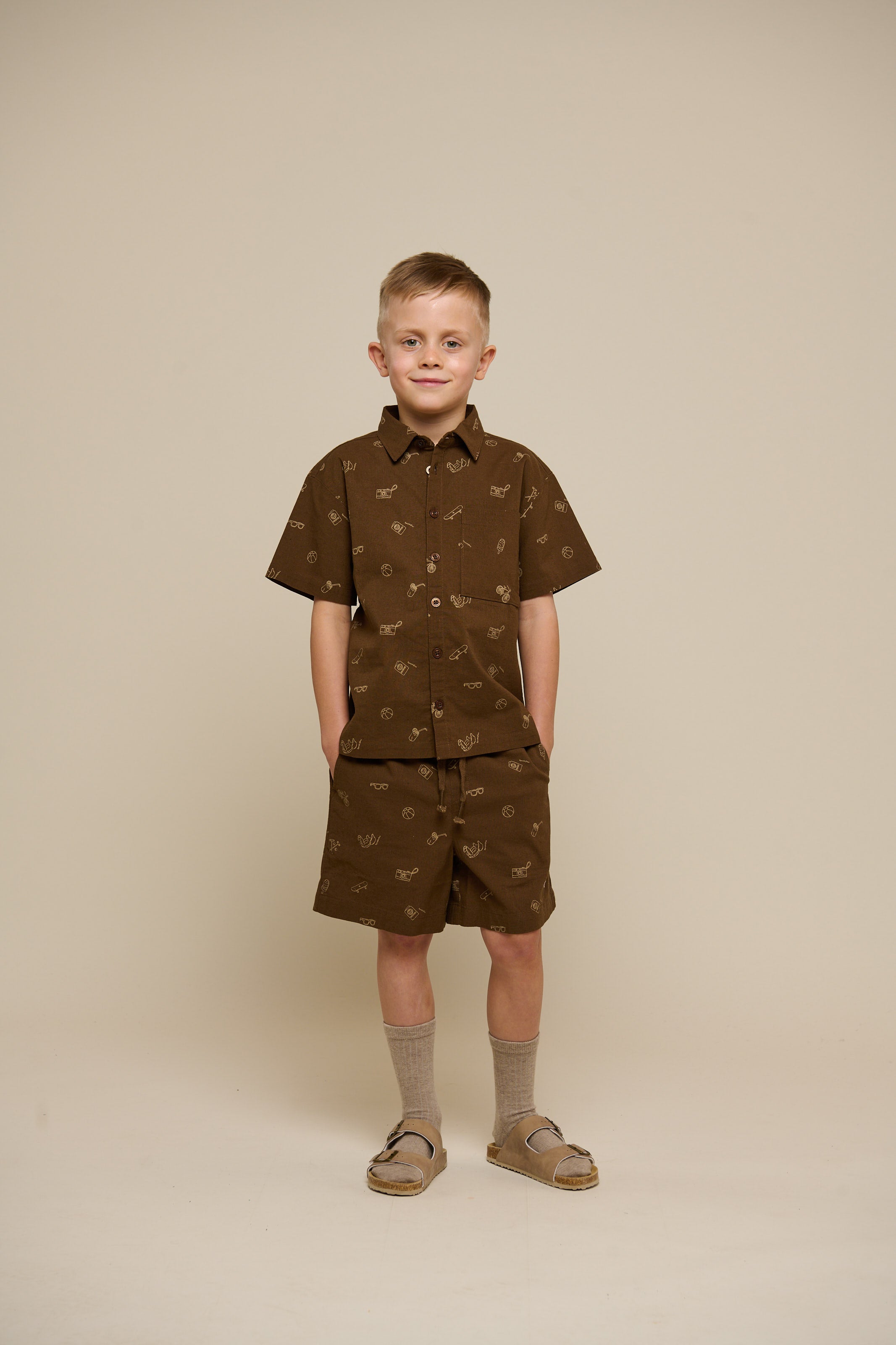 Printed Linen Mix Shirt - Tween - Dark Brown | 101168 William