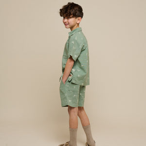 Printed Linen Mix Shorts - Tween - Dusty Green | 101170 William