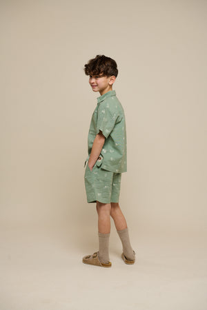 Printed Linen Mix Shorts - Tween - Dusty Green | 101170 William