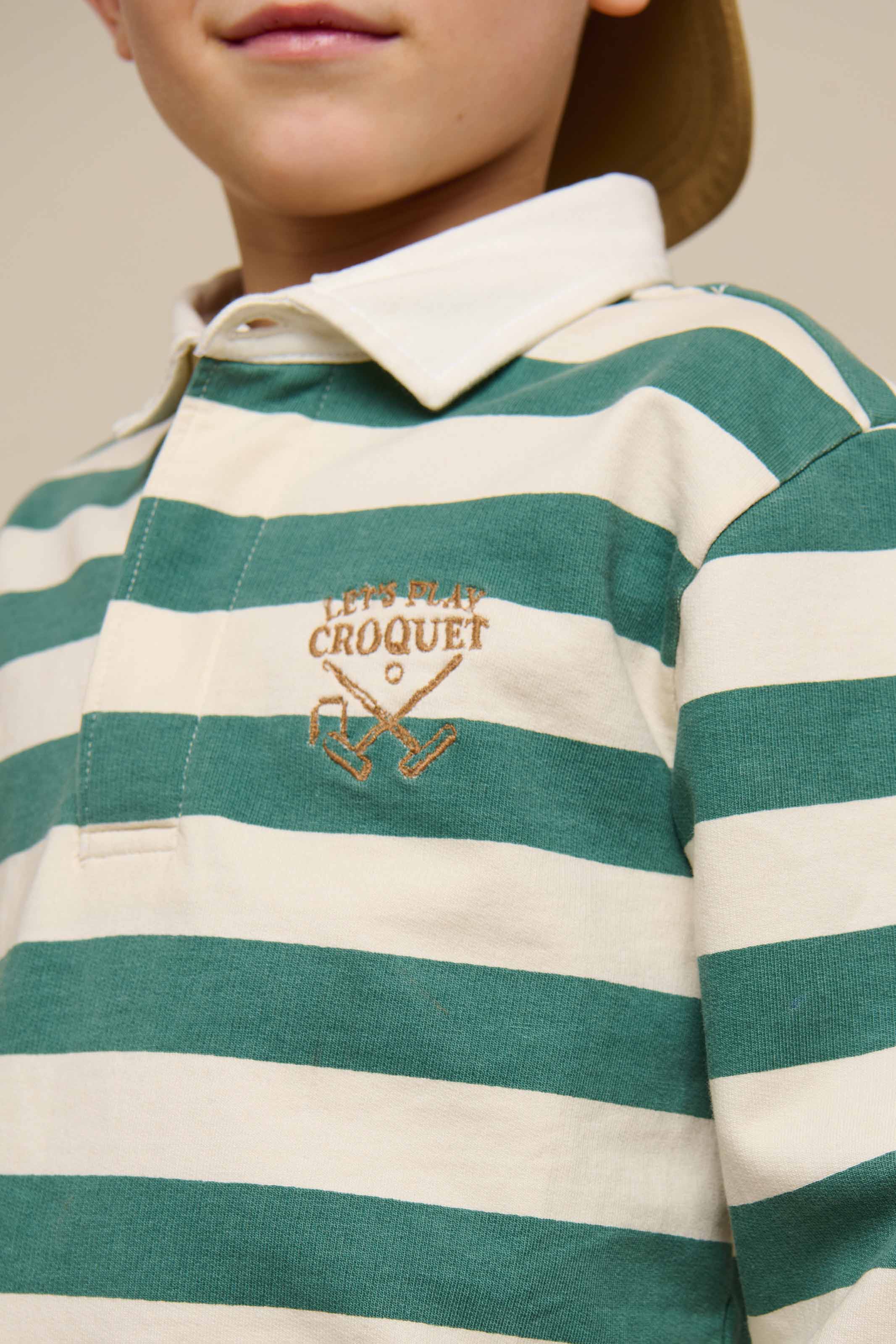 Striped Polo Sweatshirt - Tween - Tropical Green/Offwhite | 101341 Marco