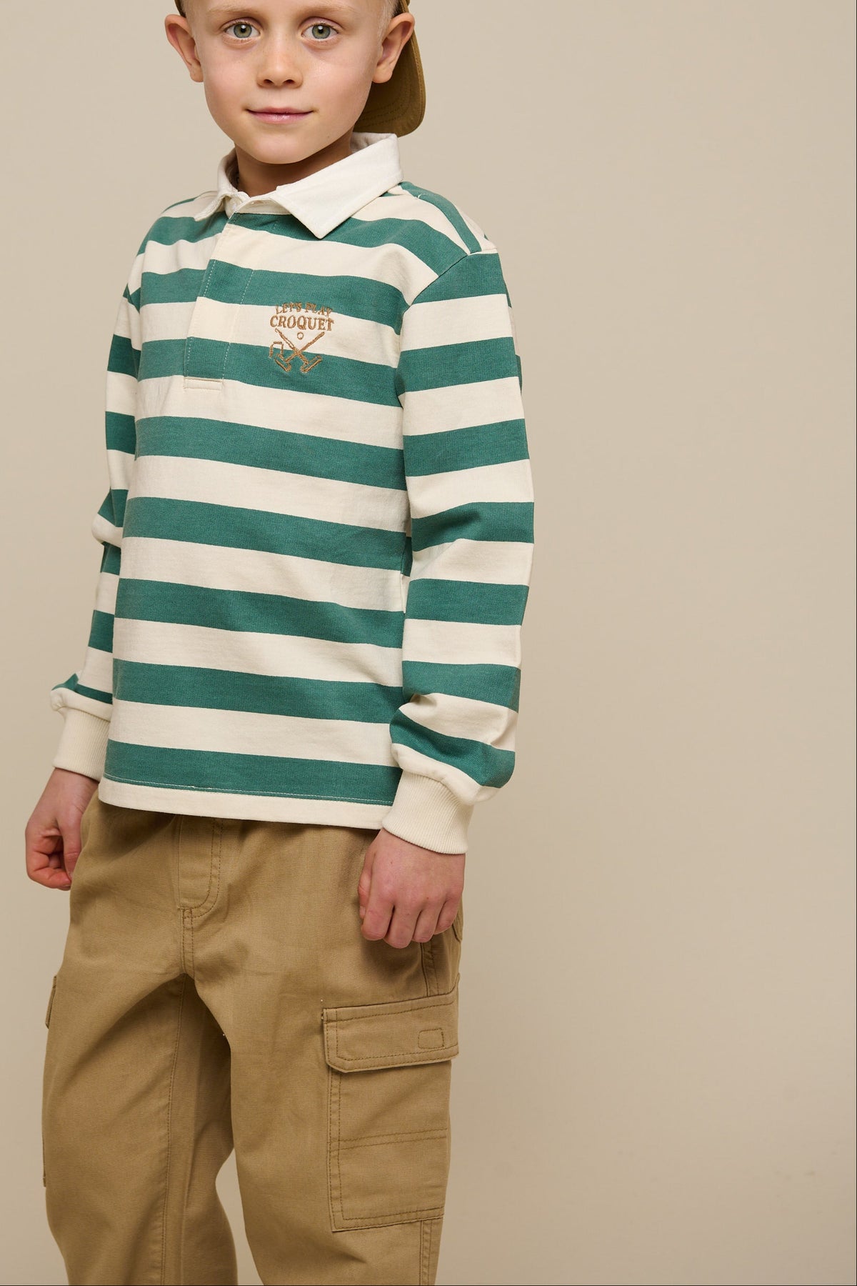 Striped Polo Sweatshirt - Tween - Tropical Green/Offwhite | 101341 Marco