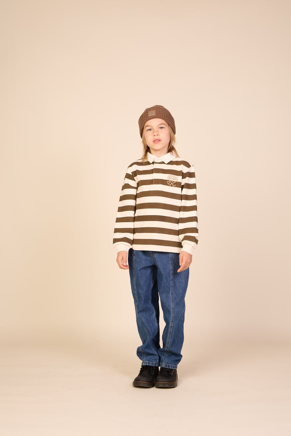 Striped Polo Sweatshirt - Tween - Dark Brown/Offwhite | 101398 Marco