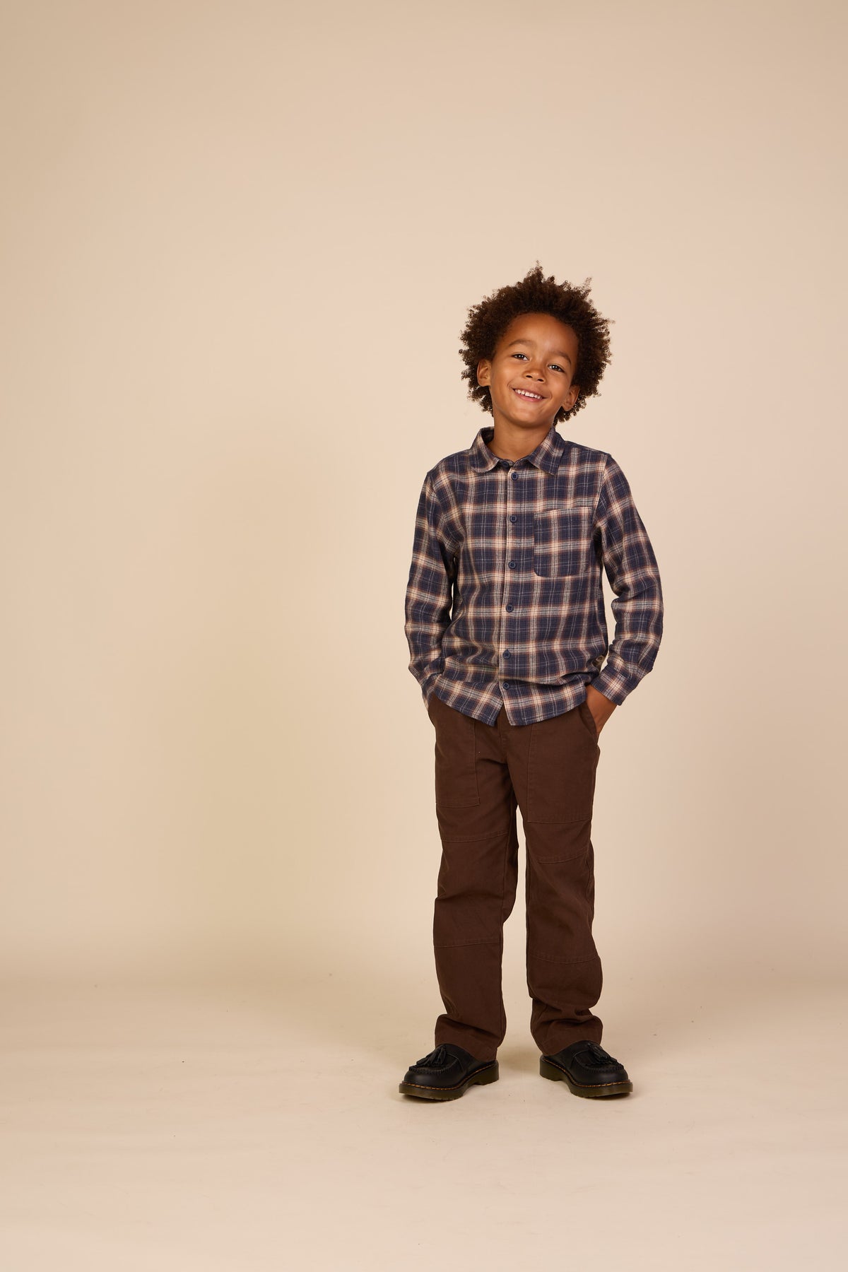 Checked Flannel Shirt - Tween - Navy/Beige | 101650 Edwin