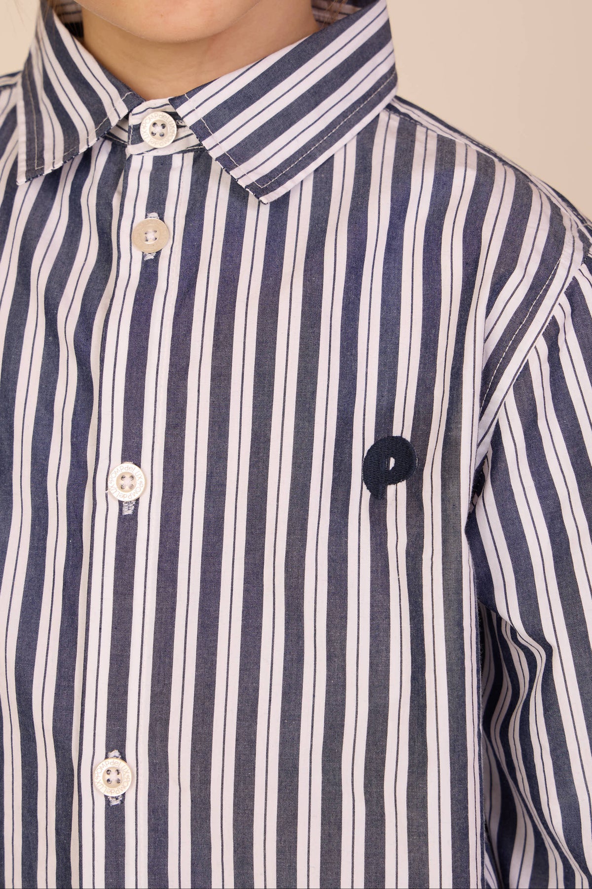 Striped Cotton Shirt - Kids - Navy Stripe | 101653 Milo