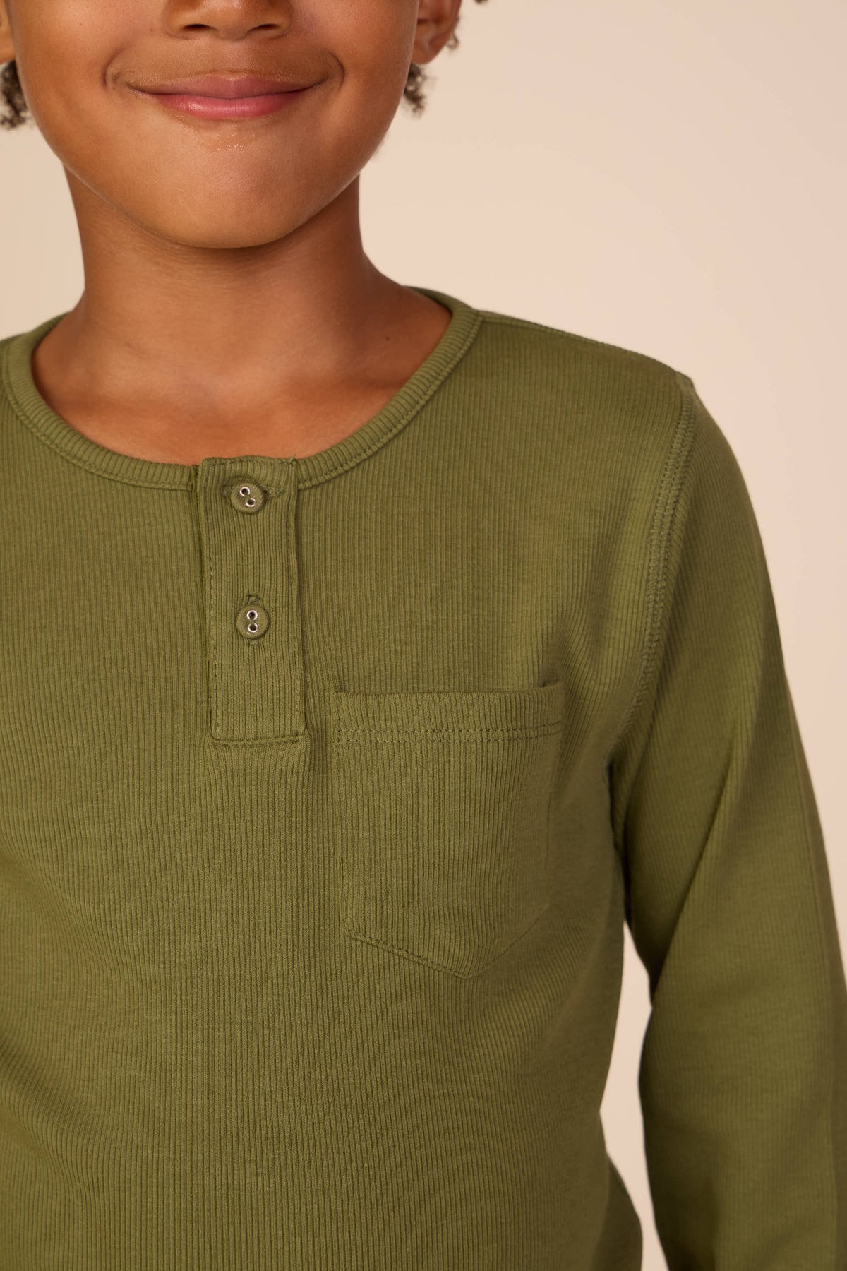 Ribbed Long-Sleeve Henley T-Shirt - Tween - Moss Green | 101594 Conrad