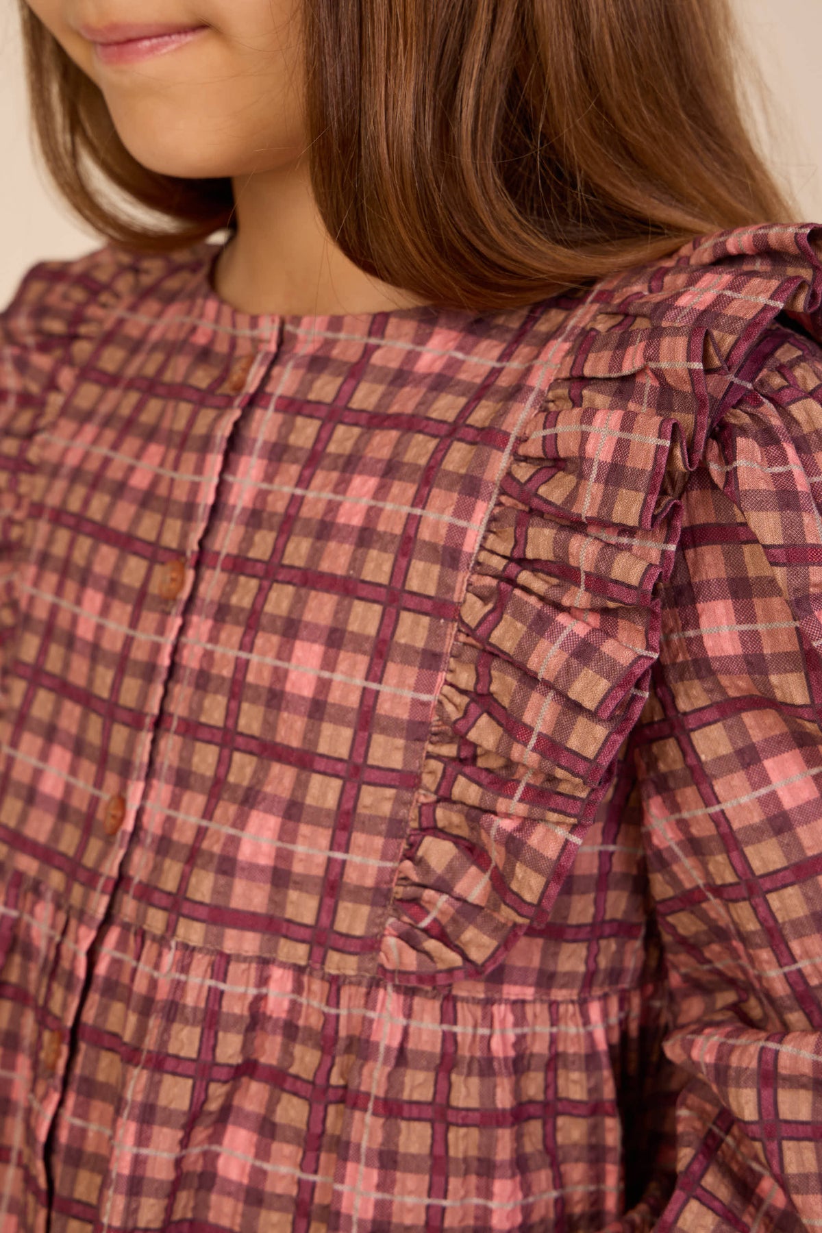 Checked Cotton Frill Blouse - Tween - Rose | 101494 Penny
