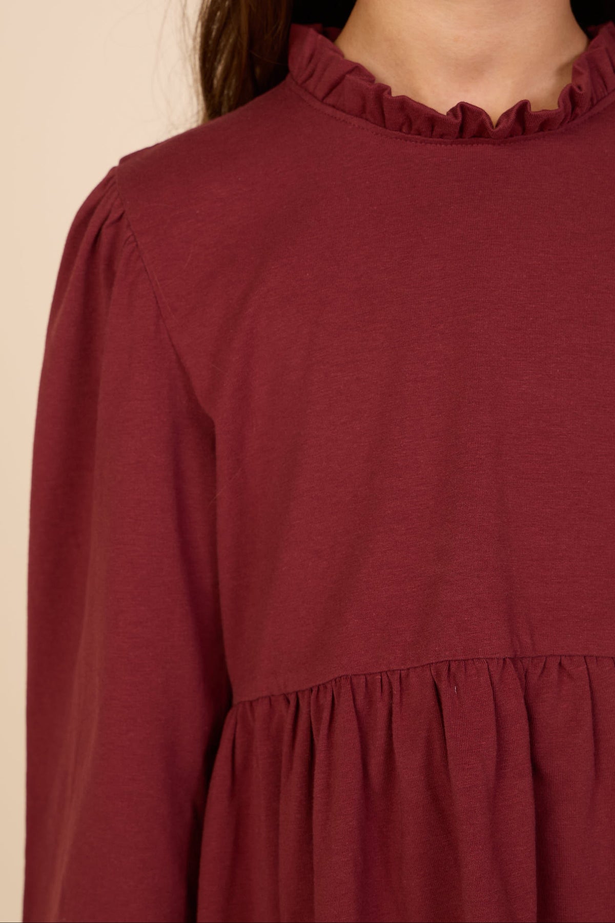 Solid Peplum Jersey Blouse - Kids - Bordeaux | 101547 Heidi