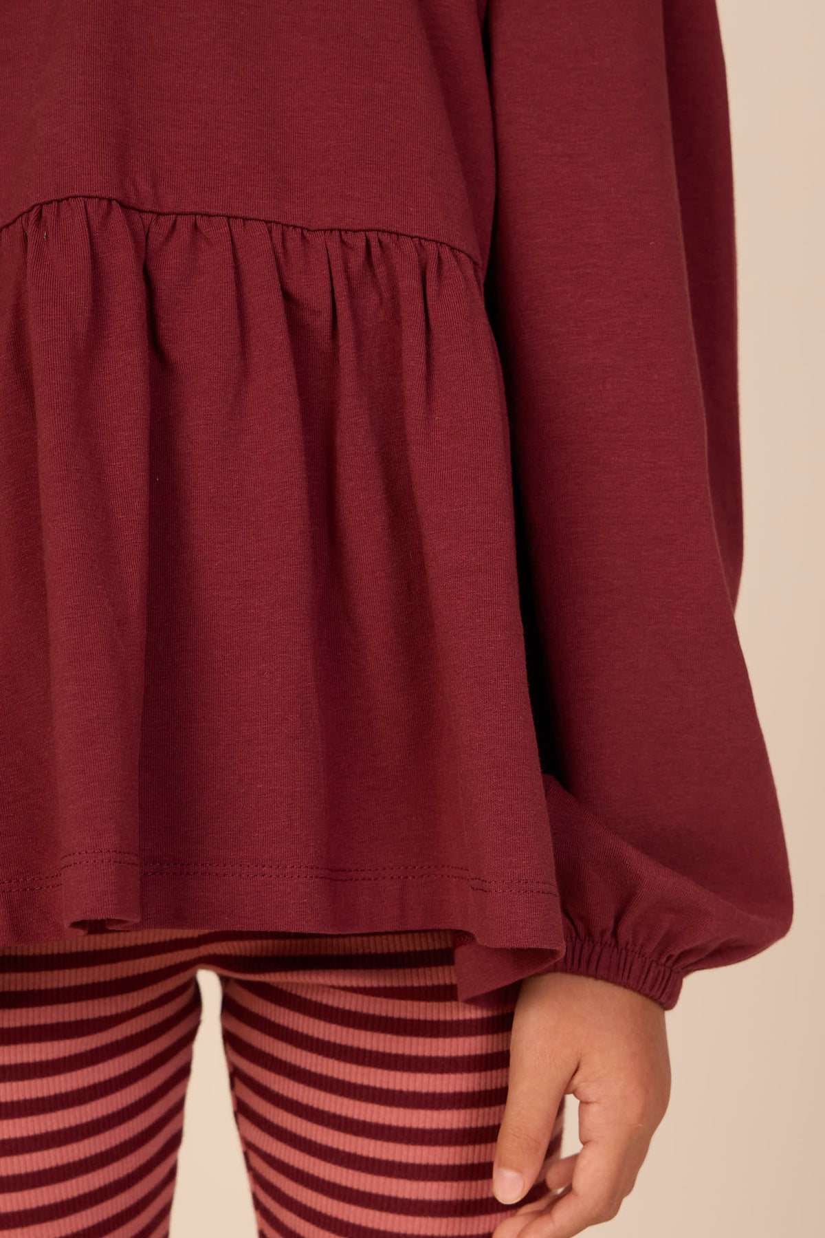 Solid Peplum Jersey Blouse - Kids - Bordeaux | 101547 Heidi