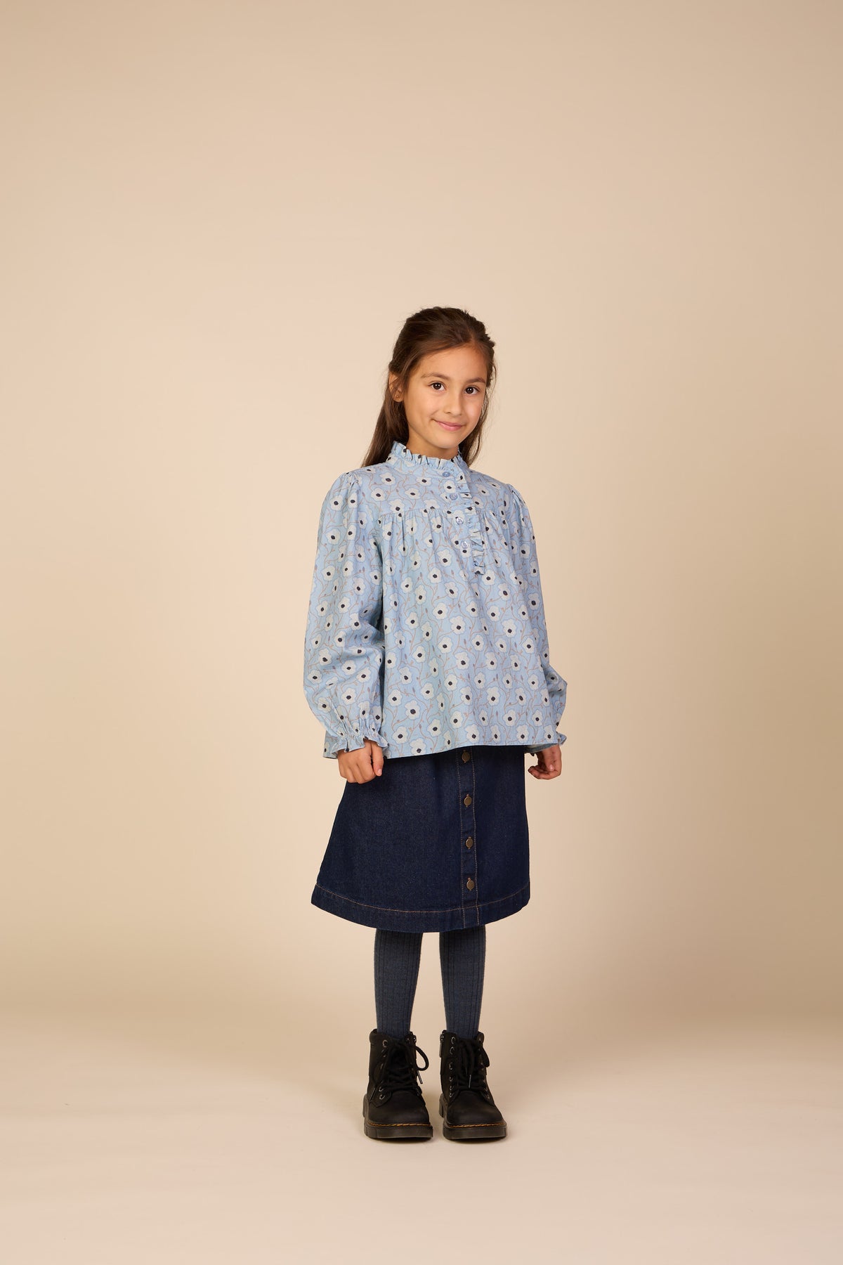 Floral Cotton Blouse - Tween - Blue/Brown | 101436 Nova