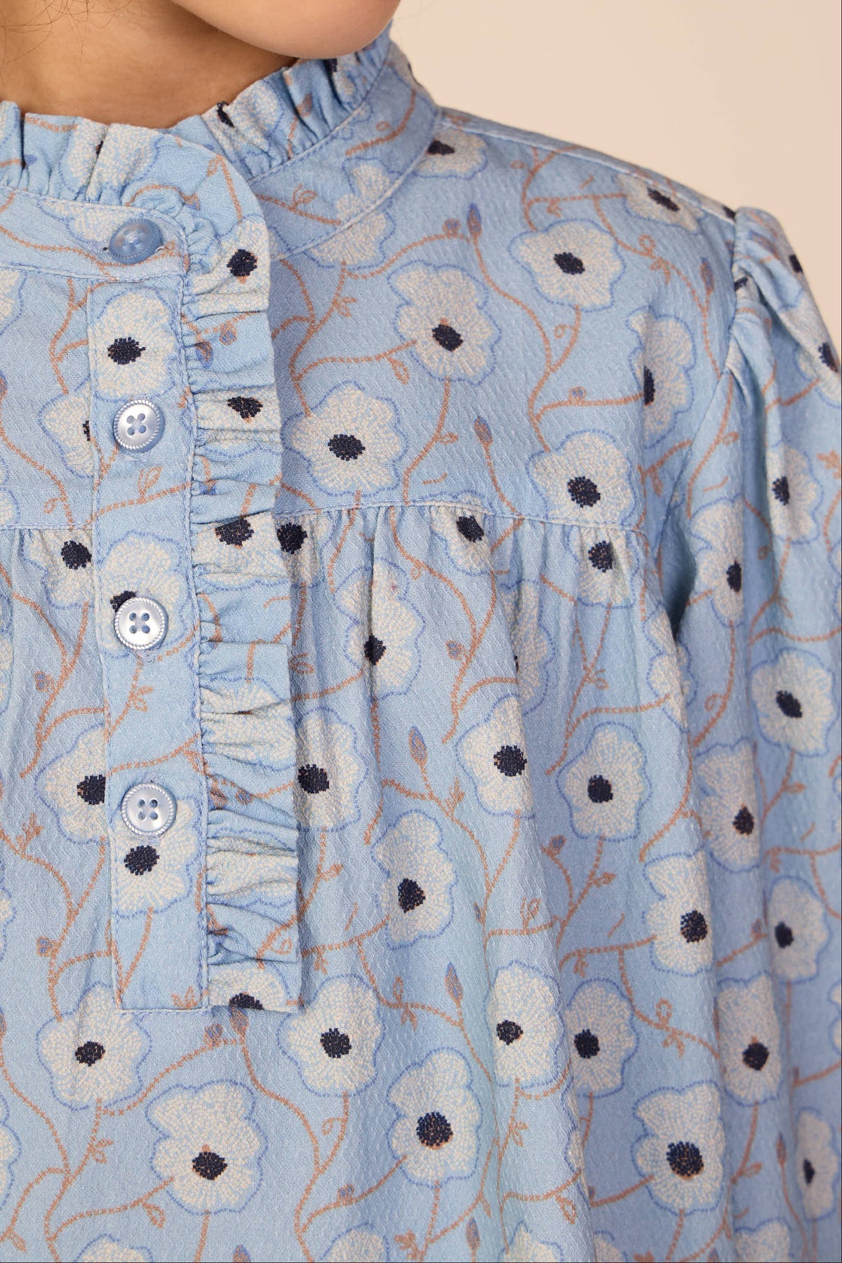 Floral Cotton Blouse - Kids - Blue/Brown | 101435 Nova