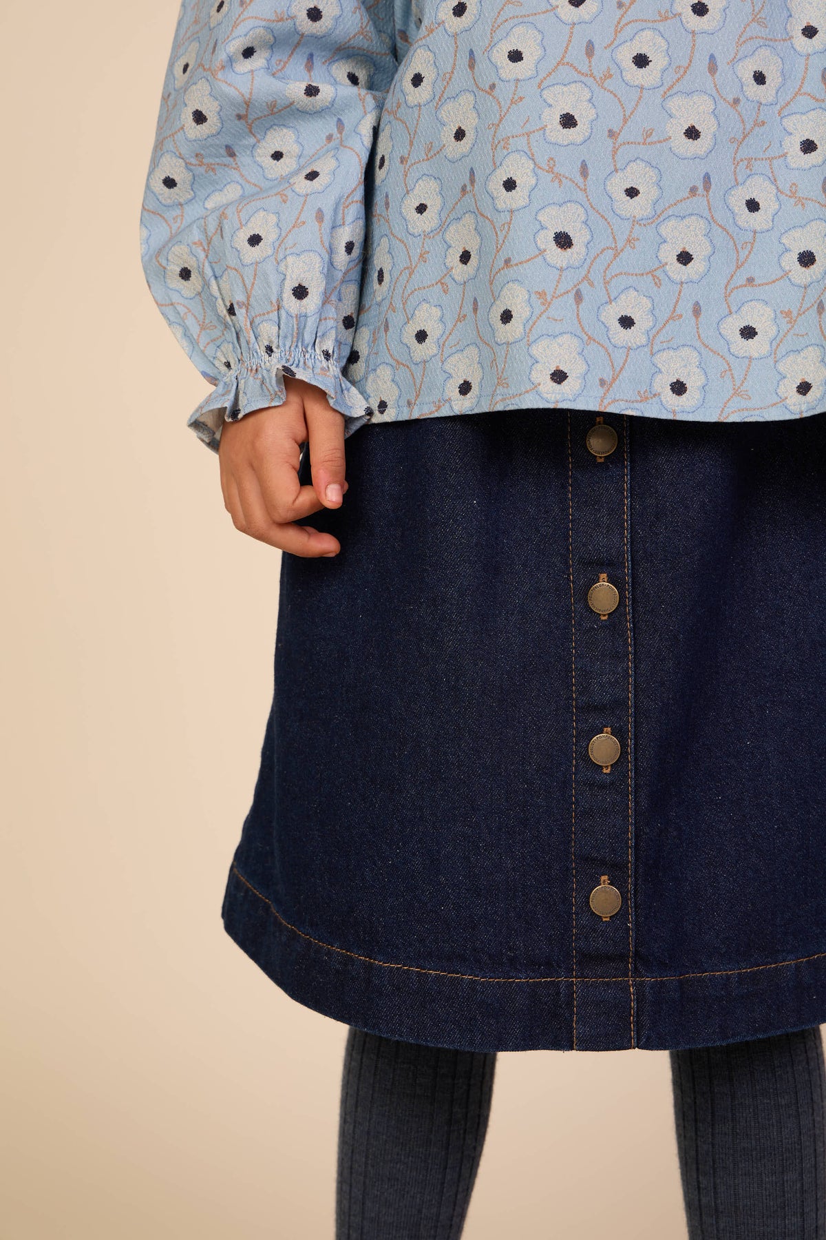 Floral Cotton Blouse - Kids - Blue/Brown | 101435 Nova