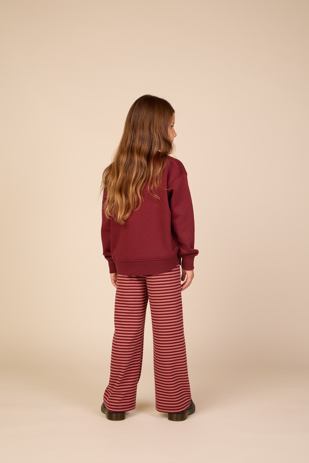 Striped Wide-Leg Rib Trousers - Tween - Dusty Rose/Bordeaux | 101607 Gloria