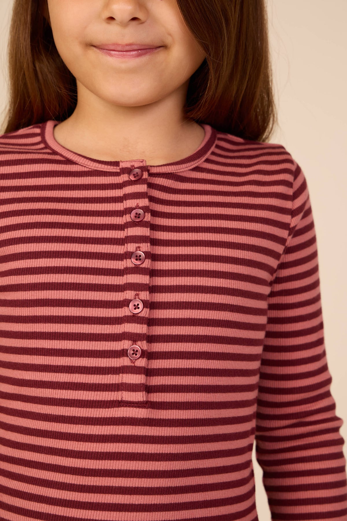 Striped Rib Long-Sleeve T-Shirt - Tween - Dusty Rose/Bordeaux | 101617 Gloria