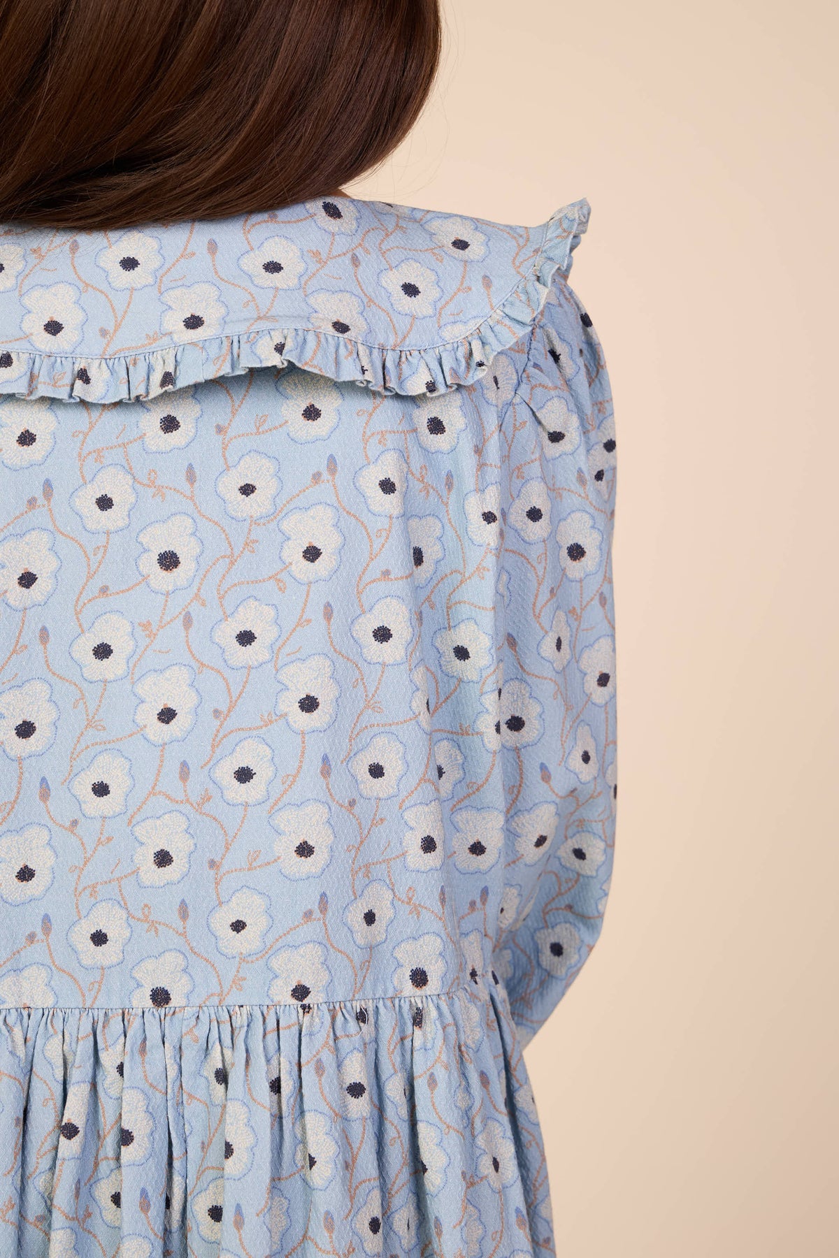 Floral Cotton Dress with Collar - Tween - Blue/Brown | 101428 Nova