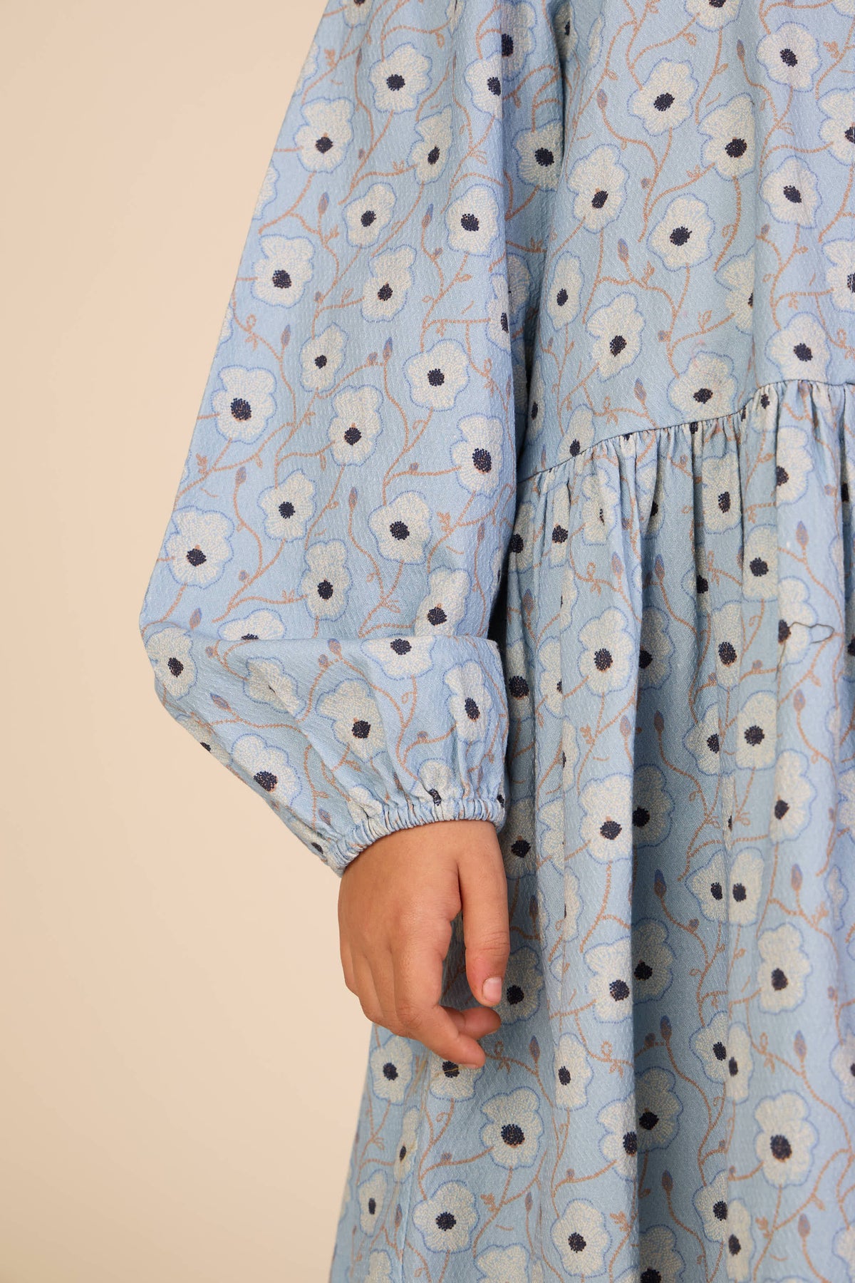 Floral Cotton Dress with Collar - Kids - Blue/Brown | 101427 Nova