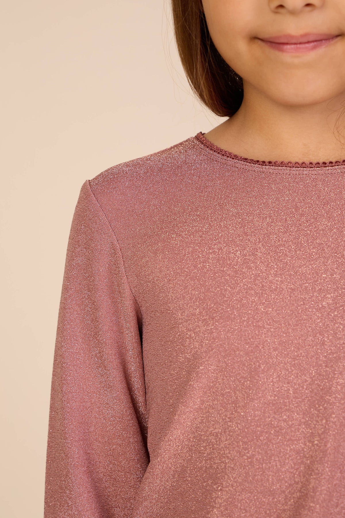 Long-Sleeve Lurex T-Shirt - Tween - Dusty Rose | 101666 Helen