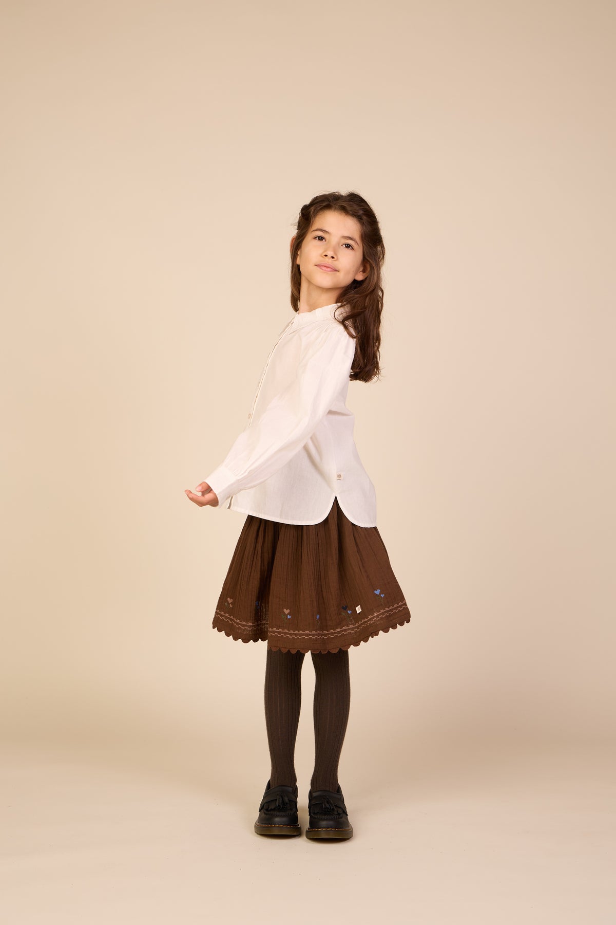 Cross-Stitch Double Gauze Skirt - Tween - Brown | 101472 Laureen