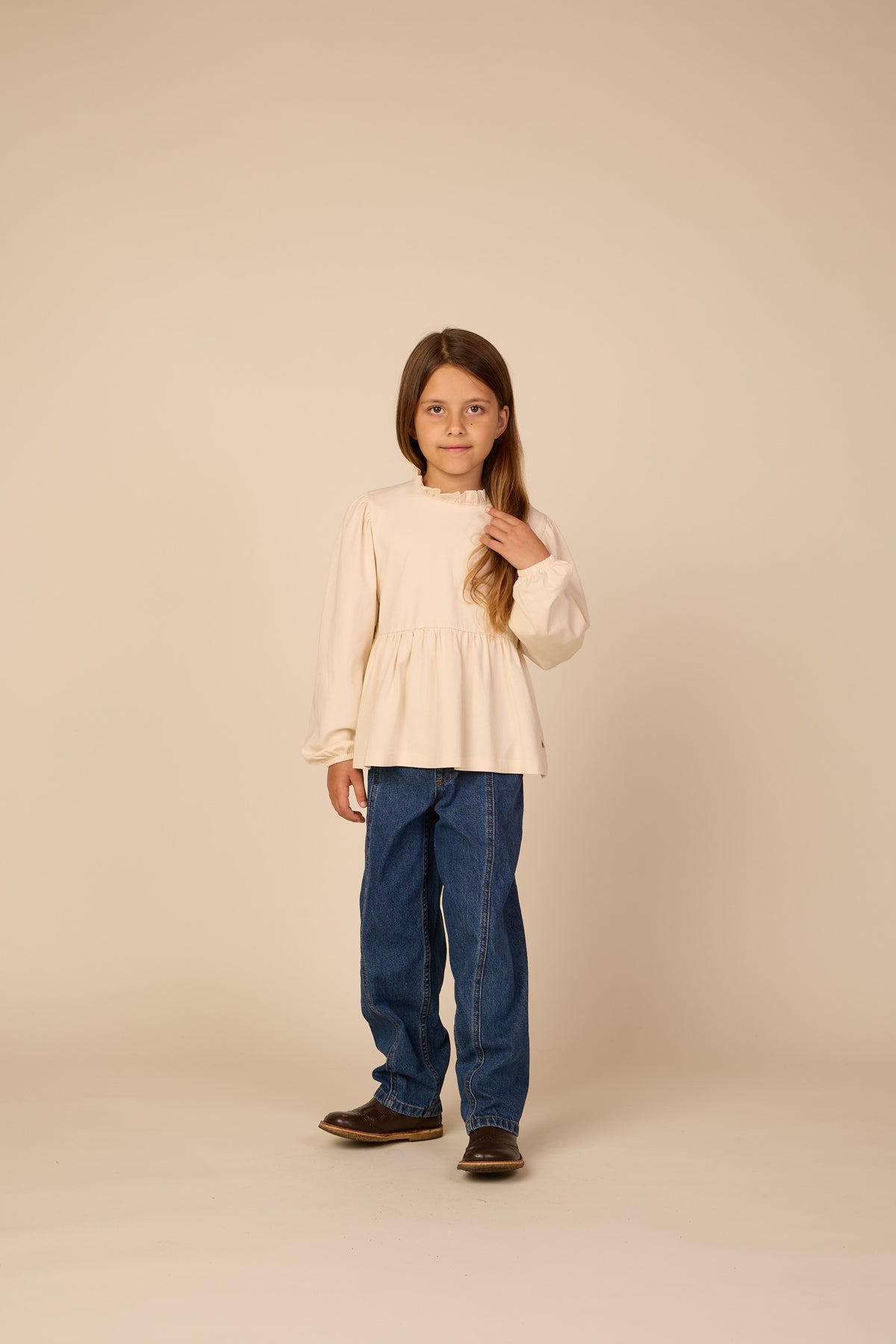 Solid Peplum Jersey Blouse - Tween - Offwhite | 101546 Heidi