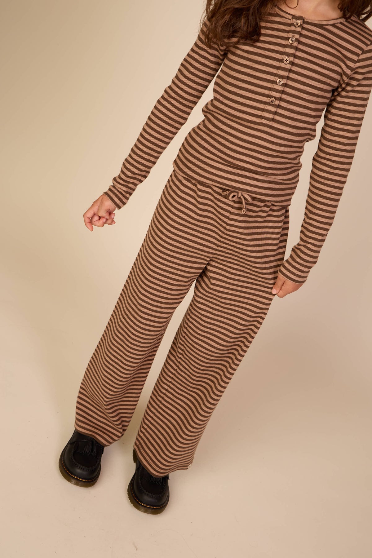 Striped Rib Long-Sleeve T-Shirt - Tween - Brown/Light Brown | 101615 Gloria