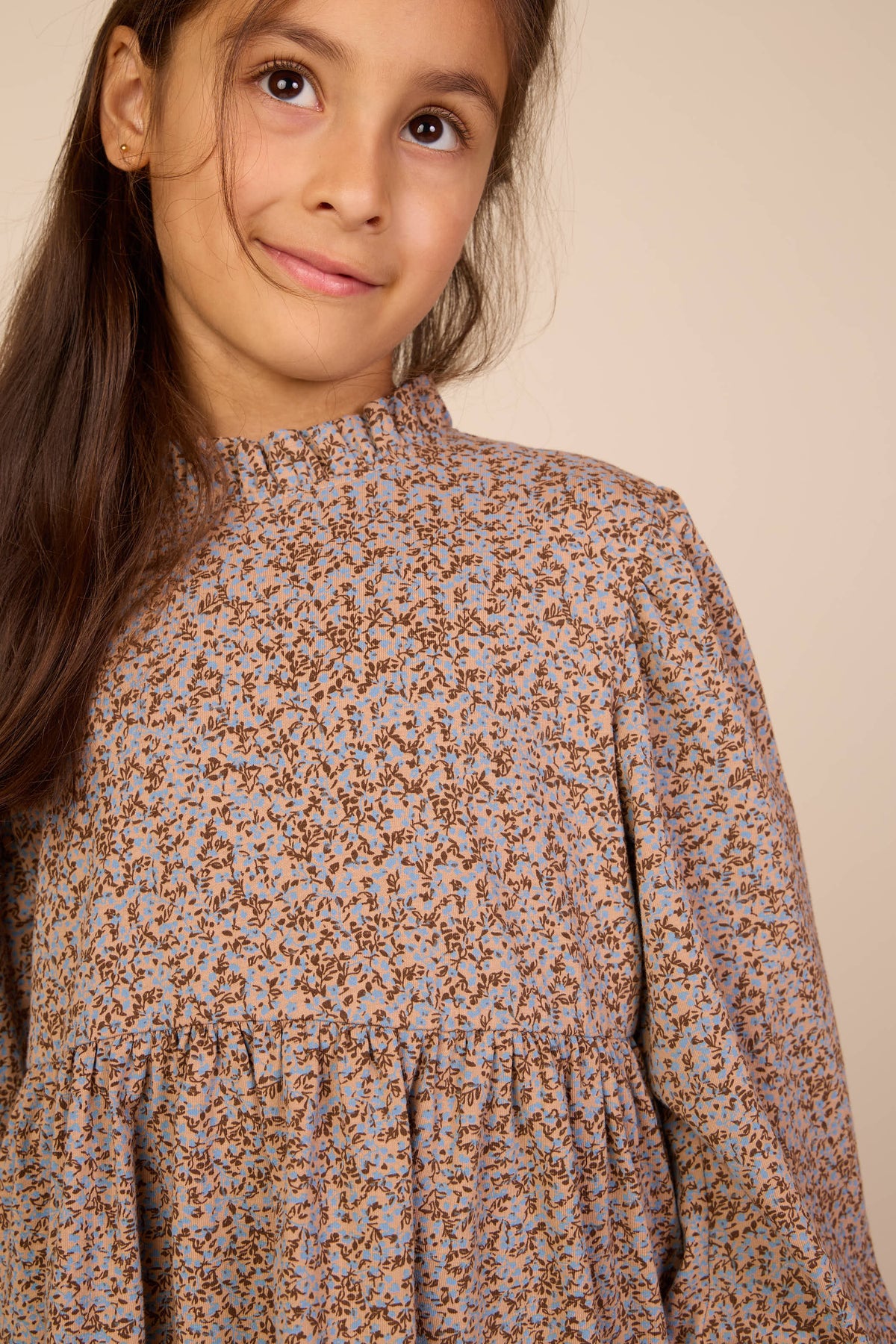 Printed Peplum Jersey Blouse - Tween - Blue/Brown | 101542 Heidi