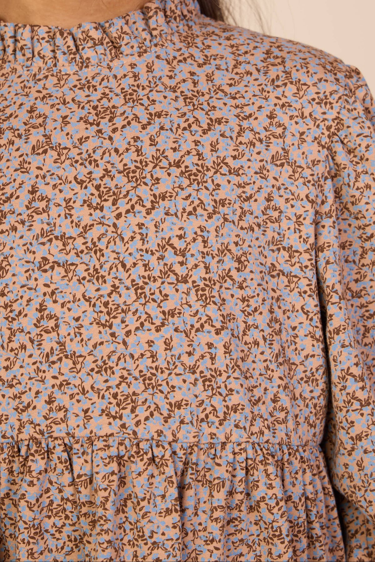 Printed Peplum Jersey Blouse - Kids - Blue/Brown | 101541 Heidi