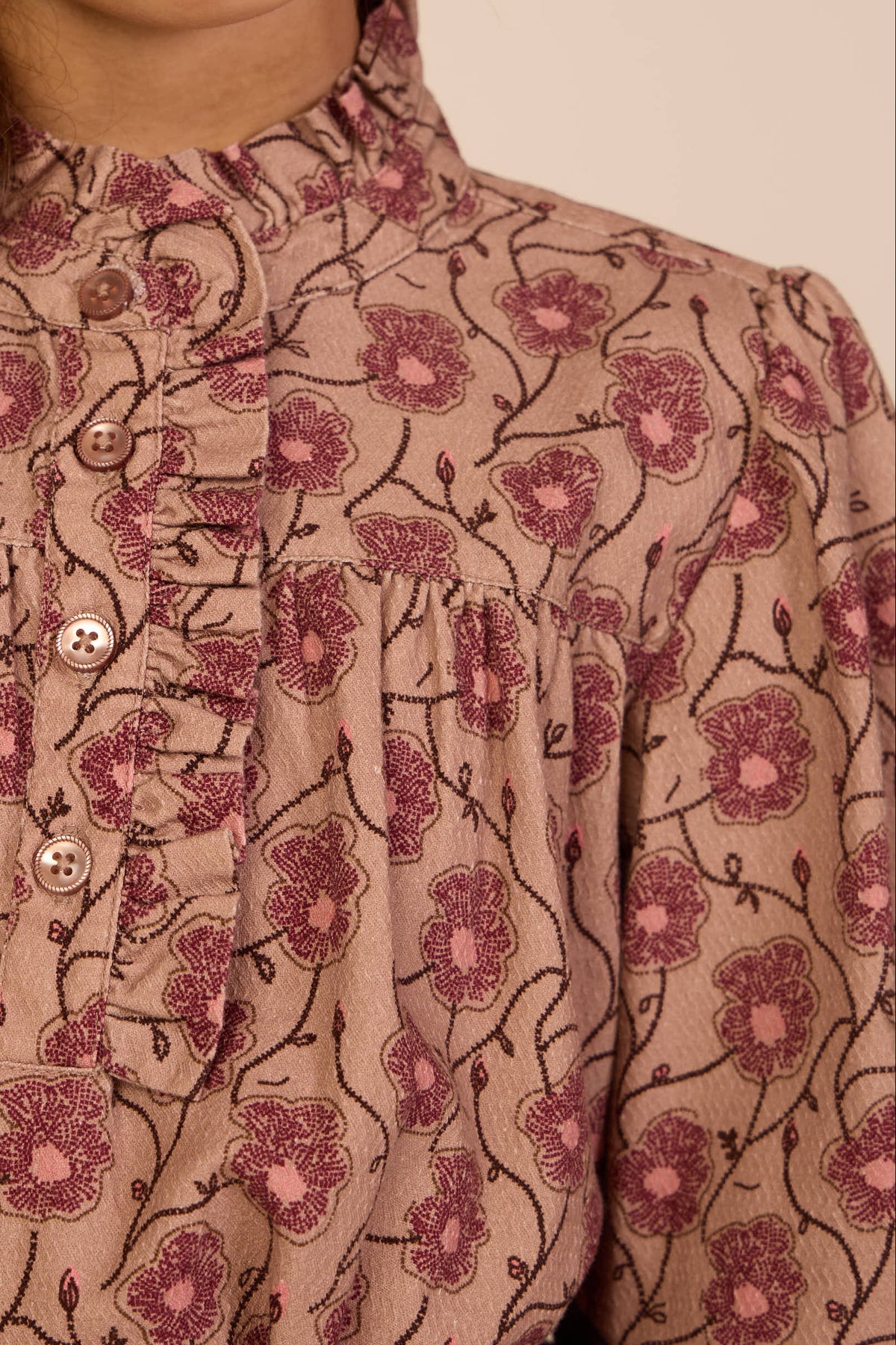 Floral Cotton Blouse - Kids - Rose/Bordeaux | 101433 Nova
