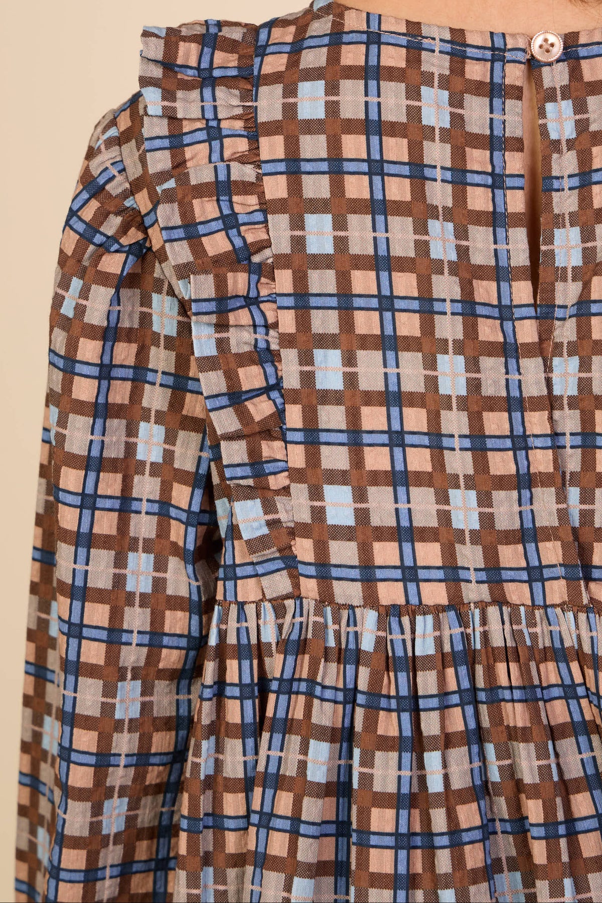 Checked Cotton Dress - Kids - Blue | 101487 Penny