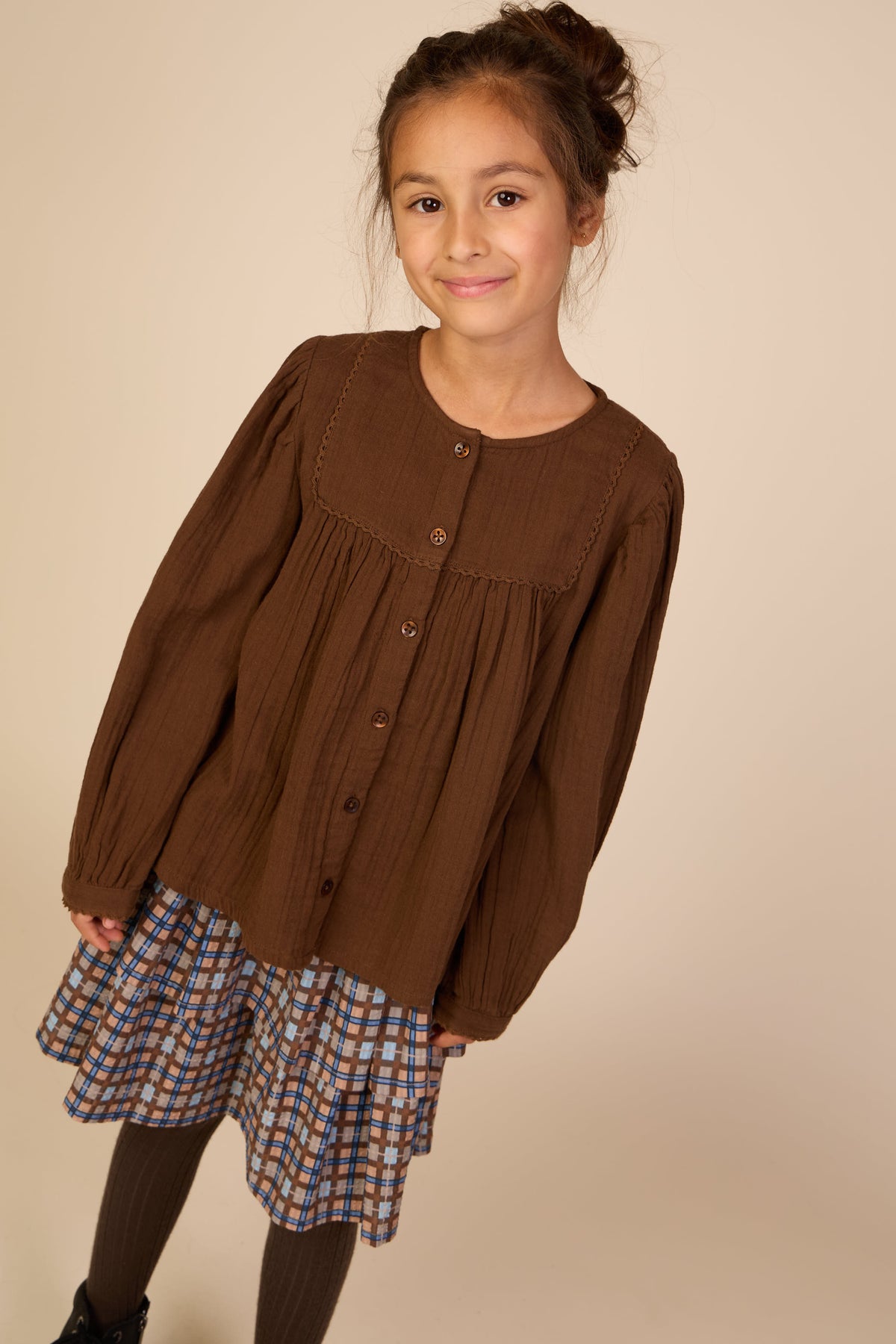 Double Gauze Cotton Blouse - Tween - Brown | 101464 Celina