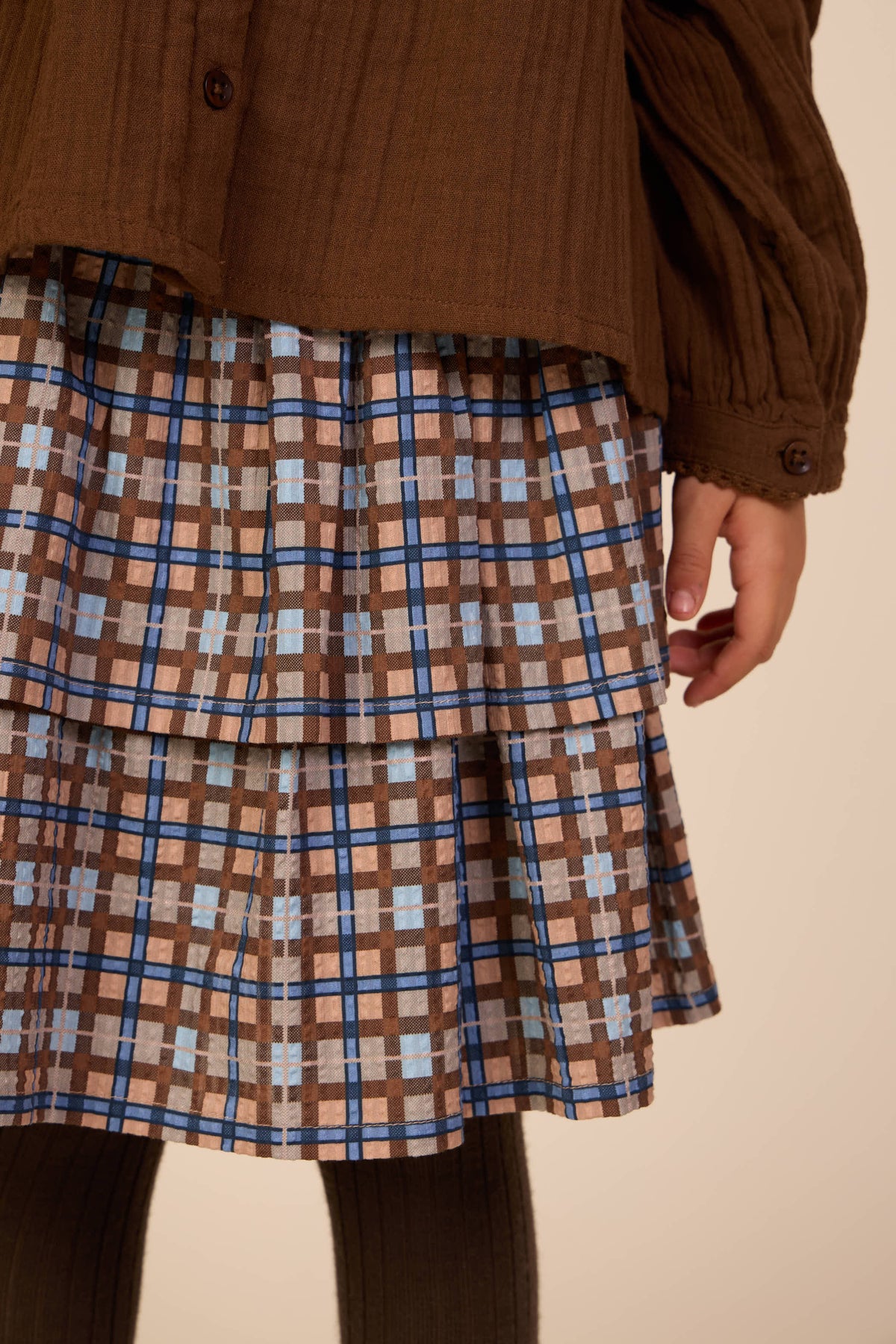 Checked Cotton Skirt - Kids - Blue | 101499 Penny
